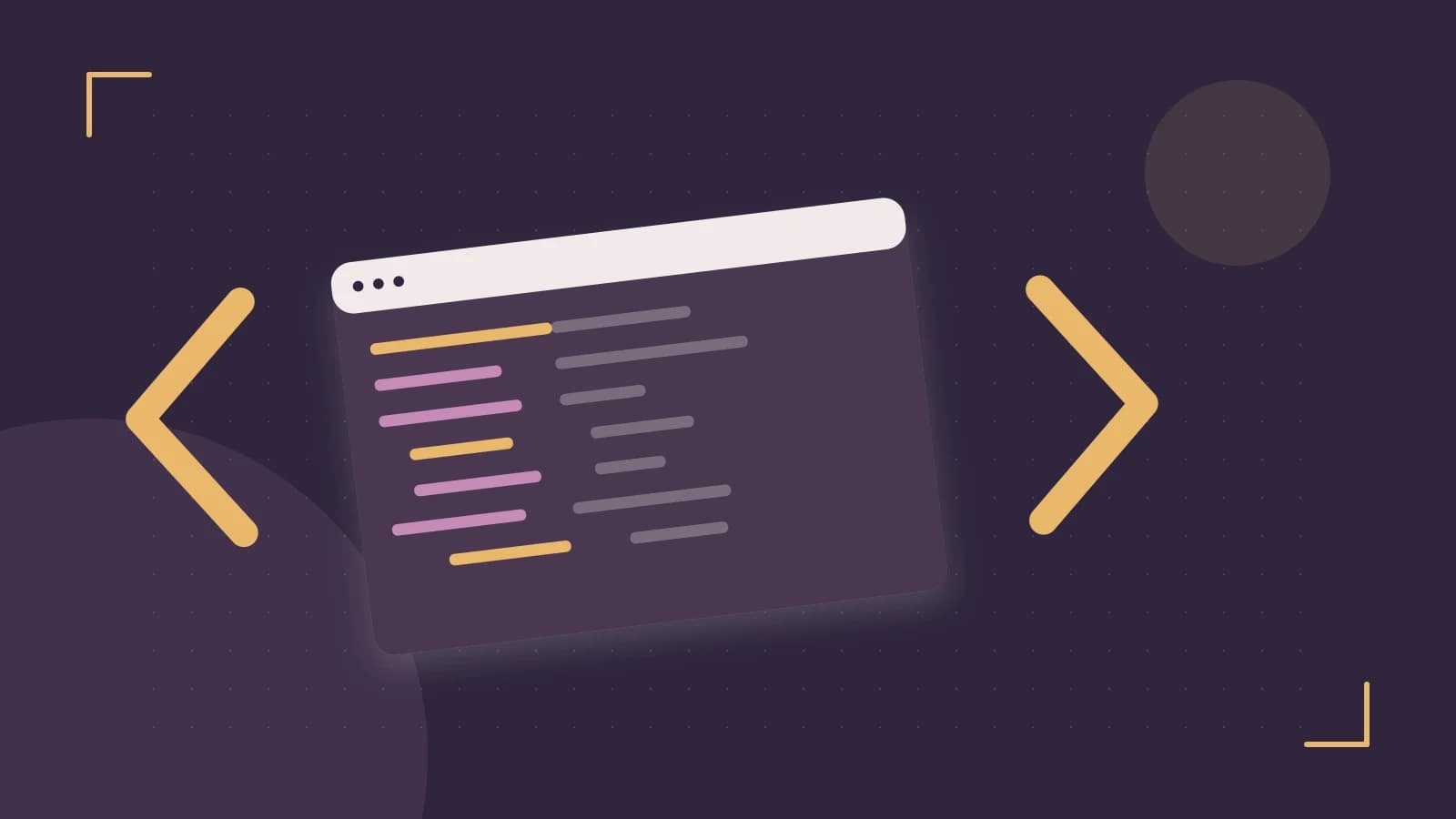 Editorial illustration of an abstract code editor, syntax blocks and oversized programming brackets