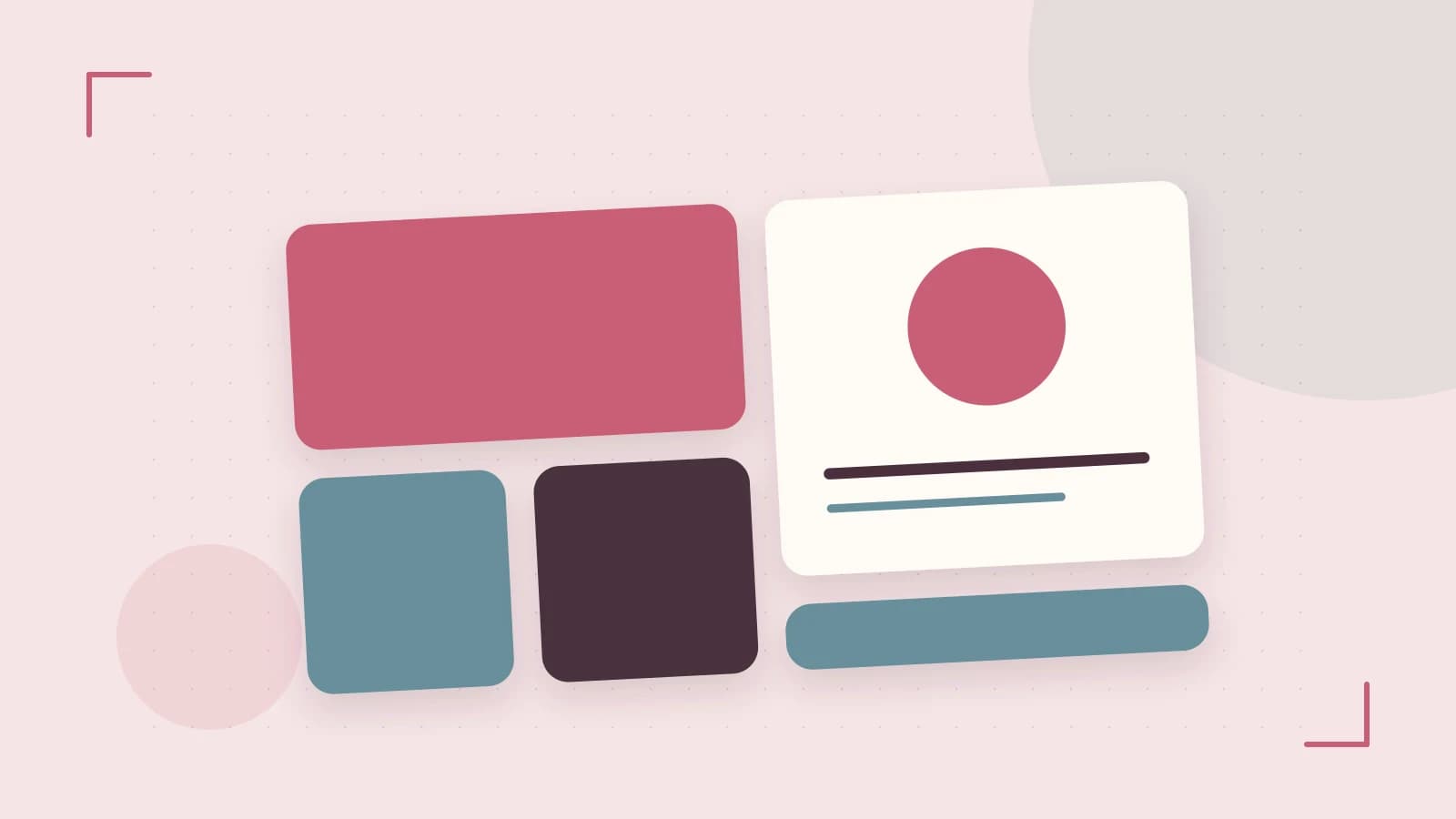 Editorial illustration of responsive browser layouts, overlapping design components and a color system