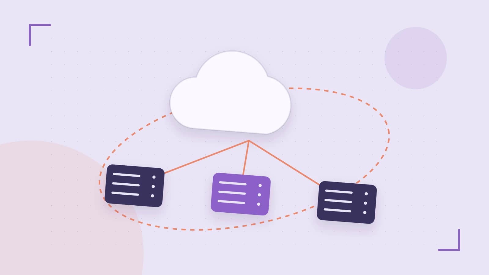 Editorial illustration of cloud infrastructure, connected server racks and an orbital service map