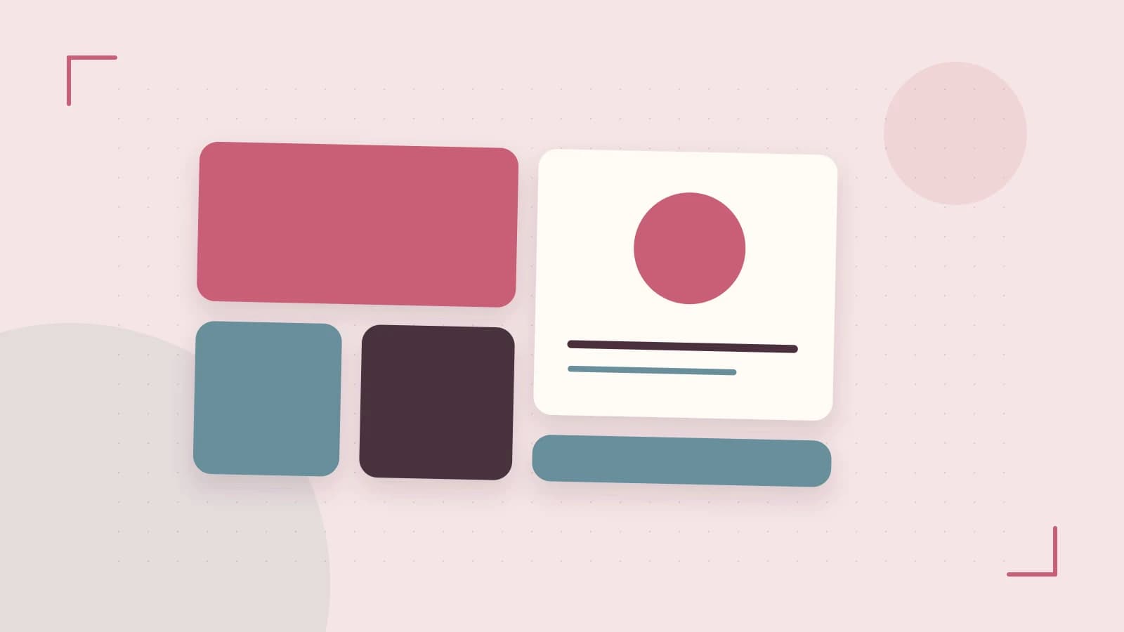 Editorial illustration of responsive browser layouts, overlapping design components and a color system