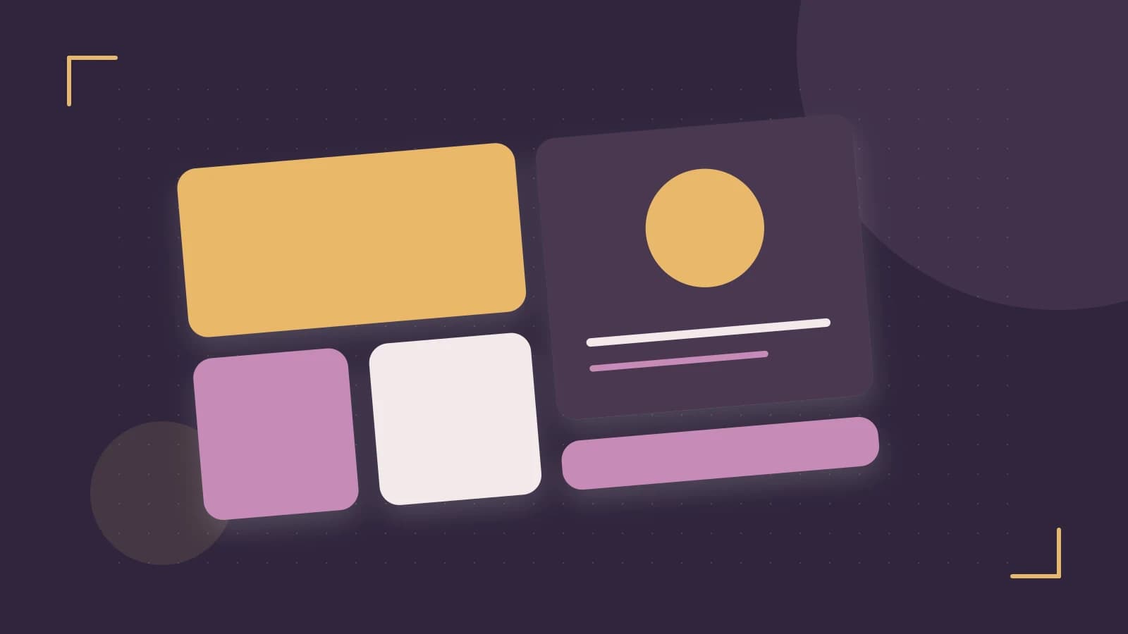 Editorial illustration of responsive browser layouts, overlapping design components and a color system