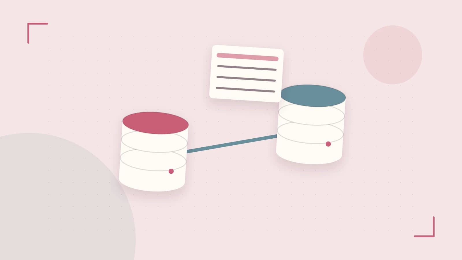Editorial illustration of structured records, database cylinders and relationships between tables