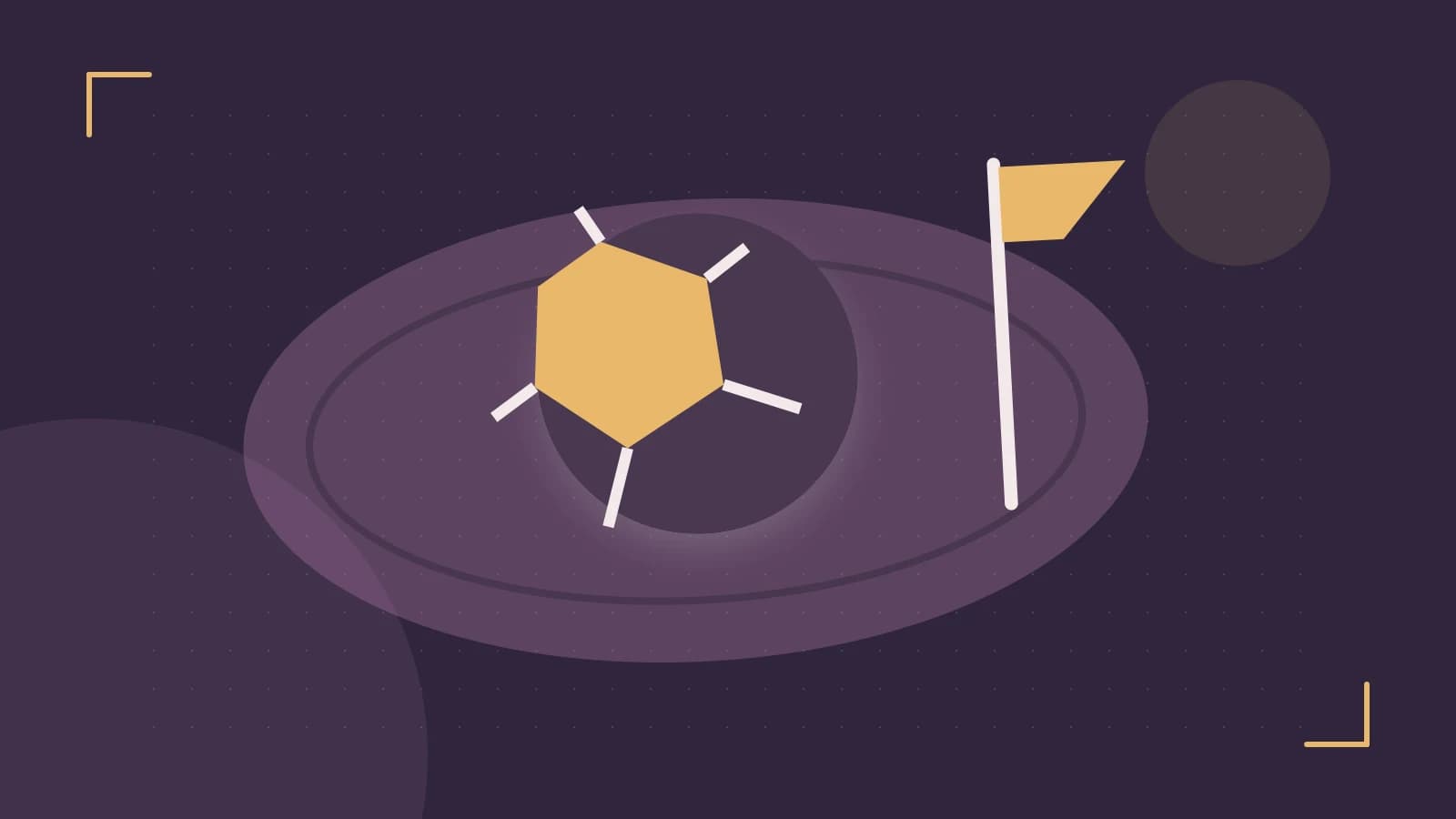 Editorial illustration of a stylized sports ball, stadium geometry and dynamic arcs