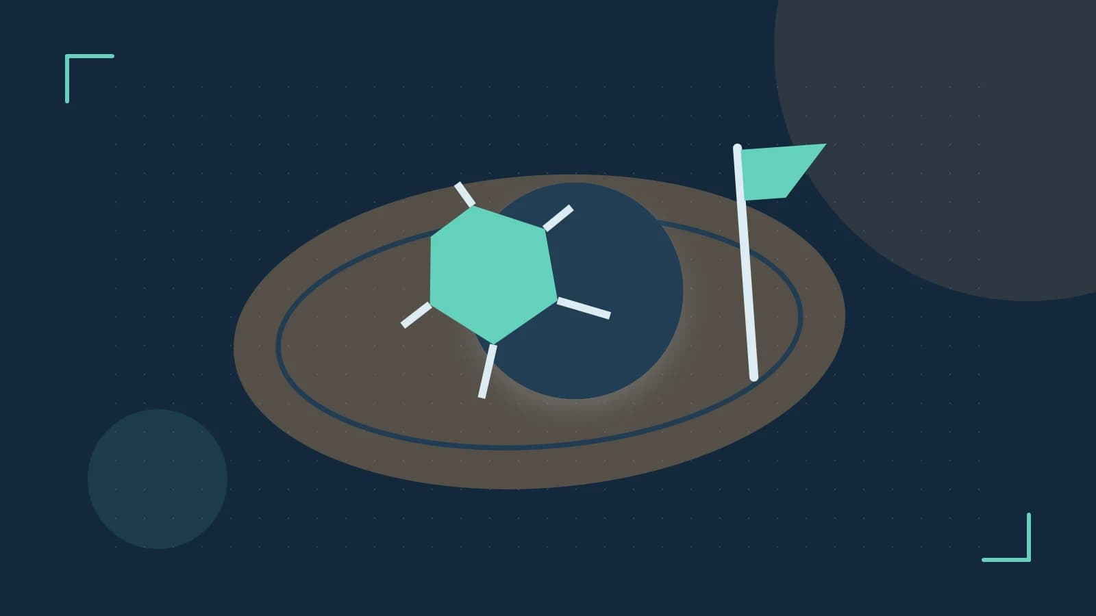 Editorial illustration of a stylized sports ball, stadium geometry and dynamic arcs