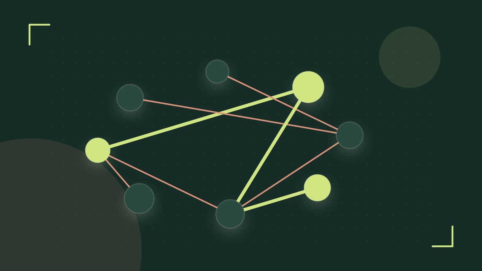 Editorial illustration of an algorithmic node graph with branching paths and a highlighted result