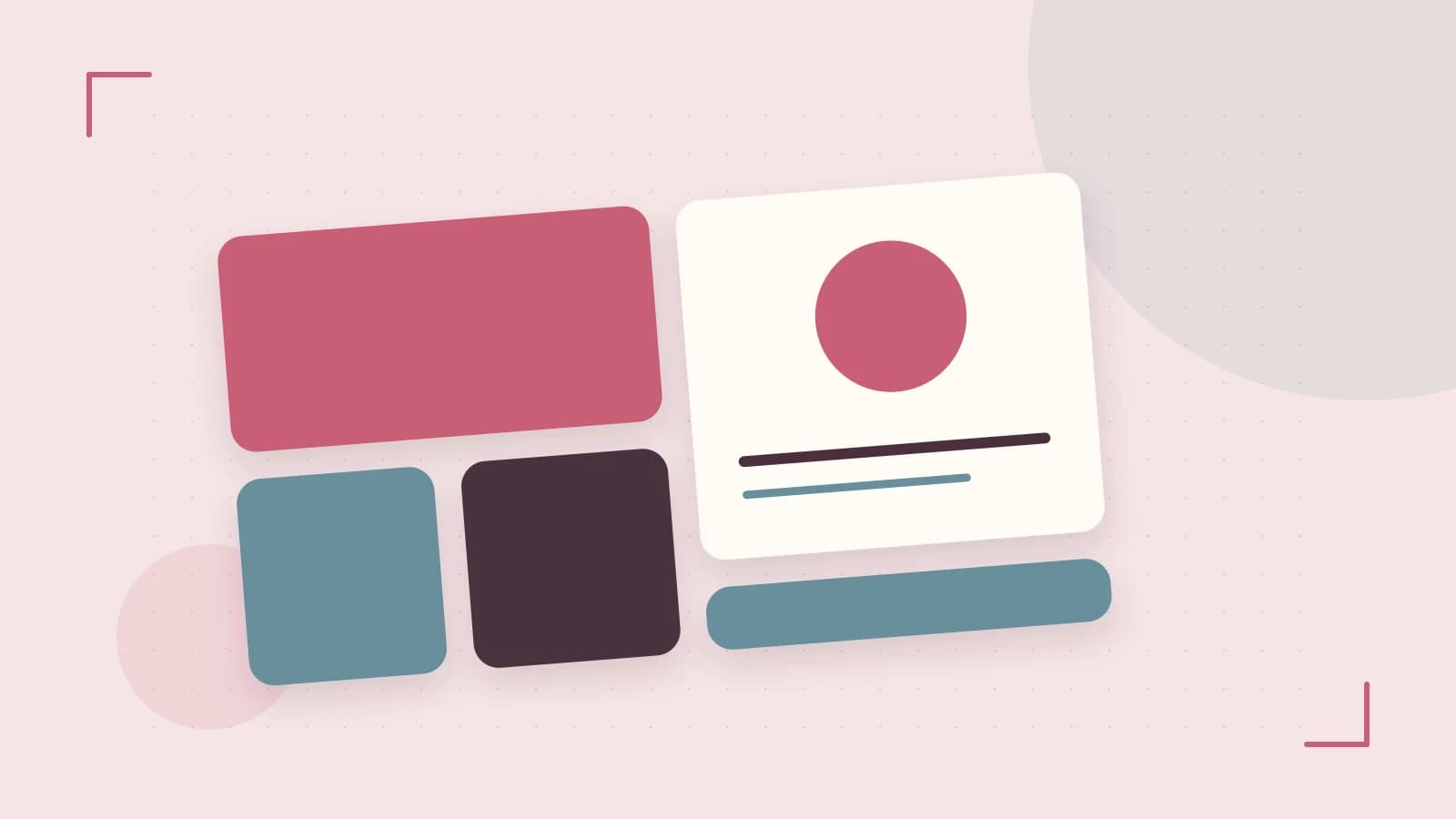 Editorial illustration of responsive browser layouts, overlapping design components and a color system