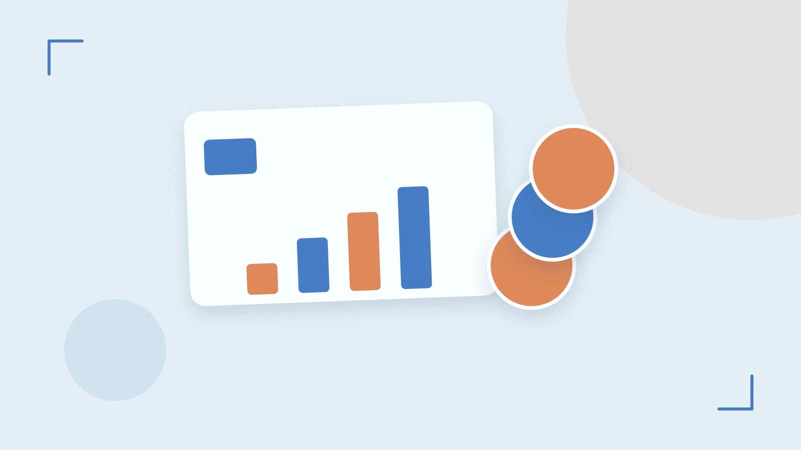 Editorial illustration of abstract coins, a payment card and a geometric financial chart without data labels