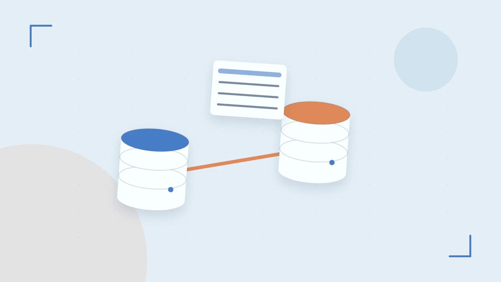Editorial illustration of structured records, database cylinders and relationships between tables