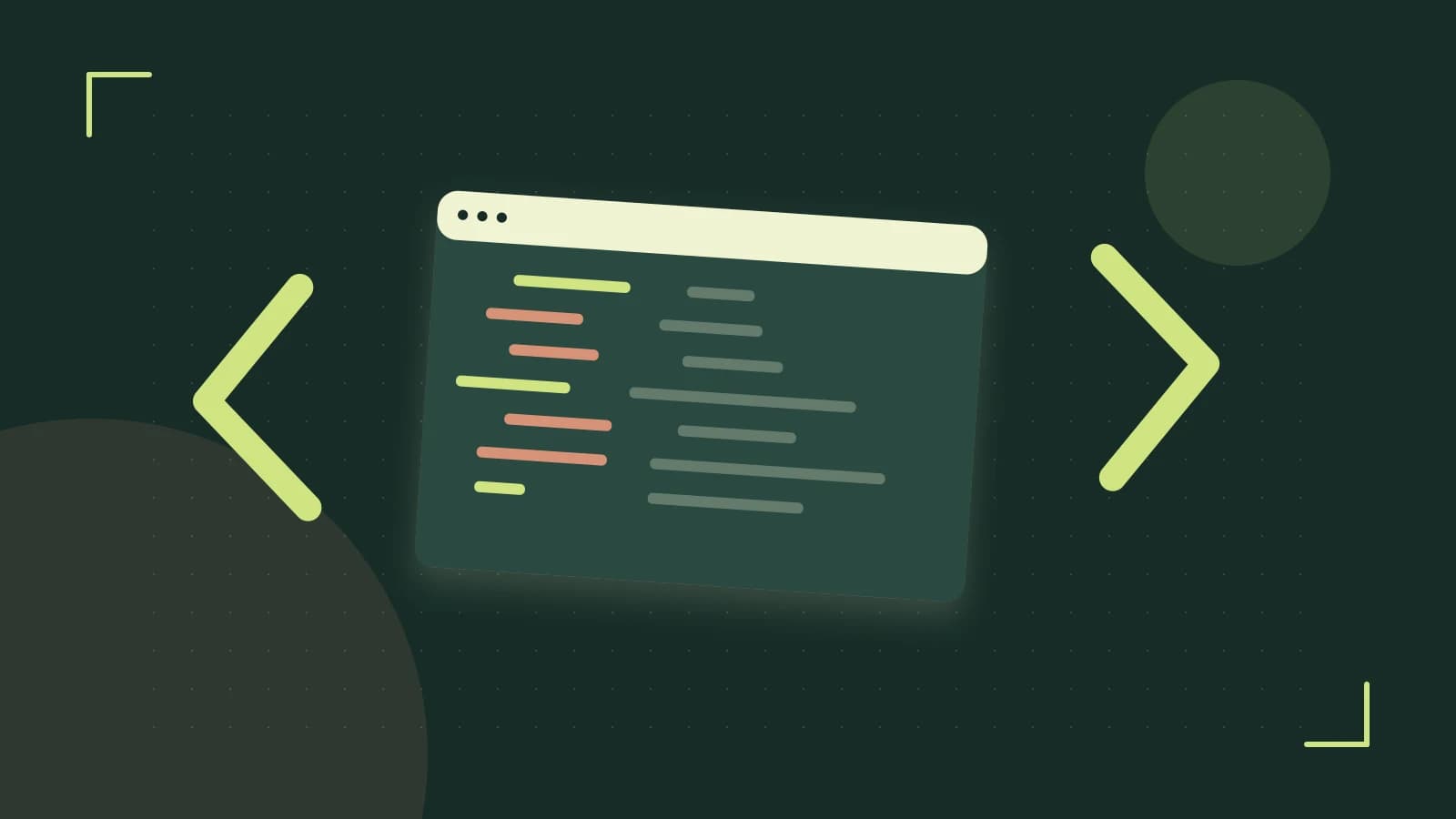 Editorial illustration of an abstract code editor, syntax blocks and oversized programming brackets