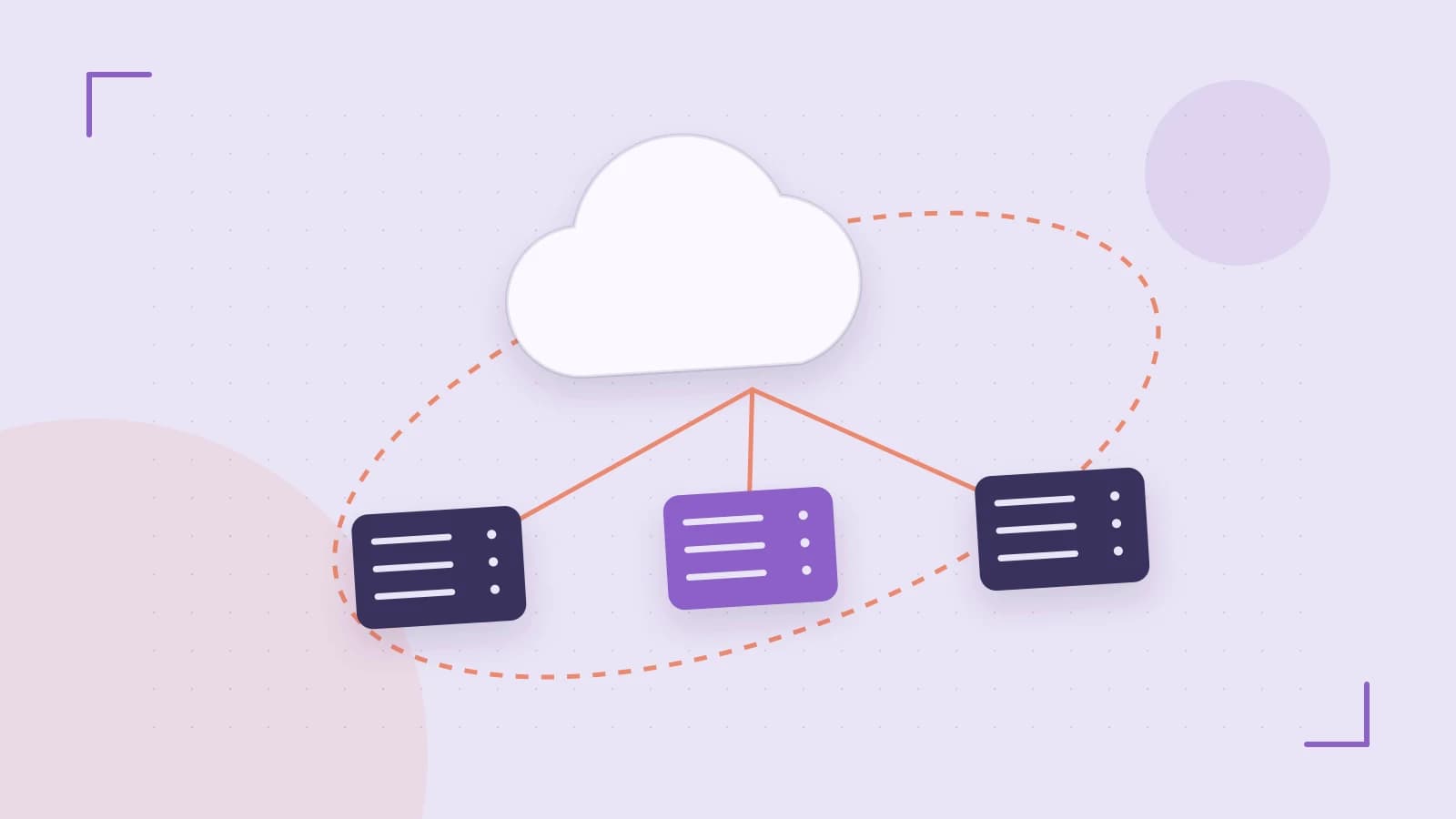 Editorial illustration of cloud infrastructure, connected server racks and an orbital service map