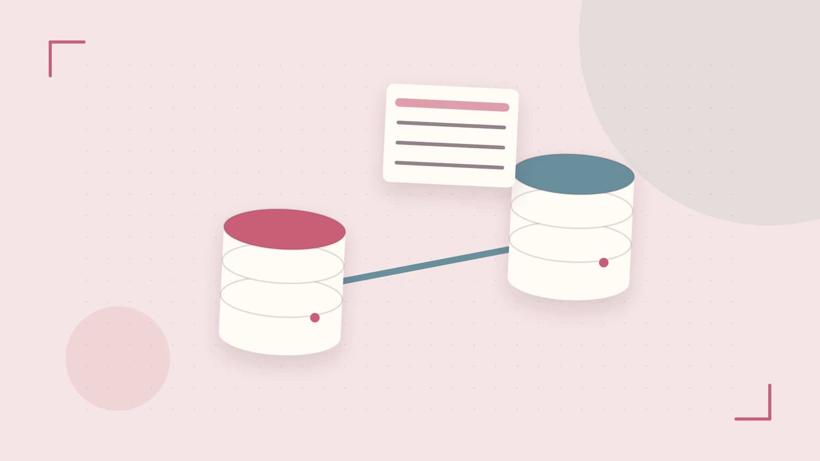 Editorial illustration of structured records, database cylinders and relationships between tables