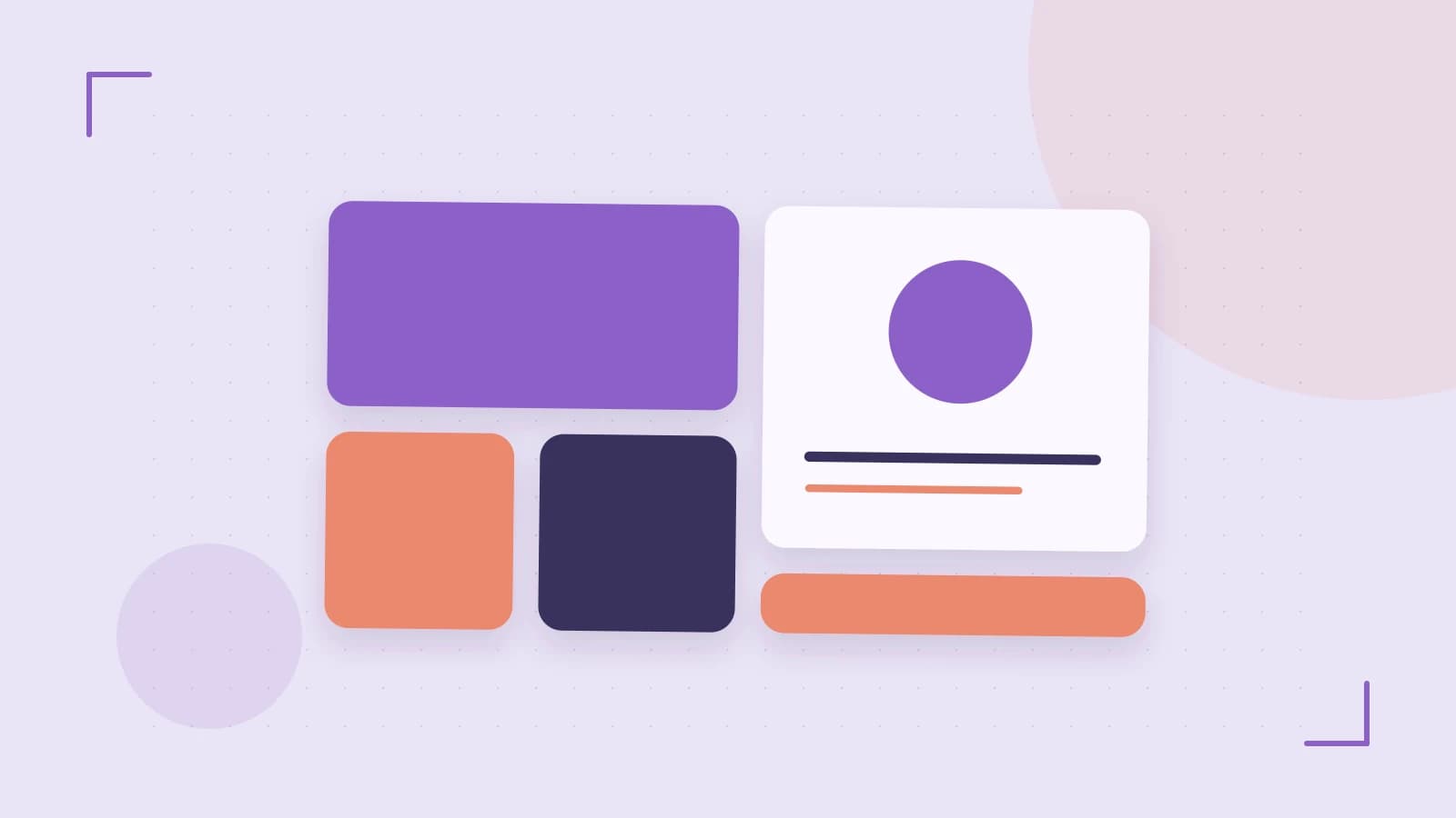 Editorial illustration of responsive browser layouts, overlapping design components and a color system
