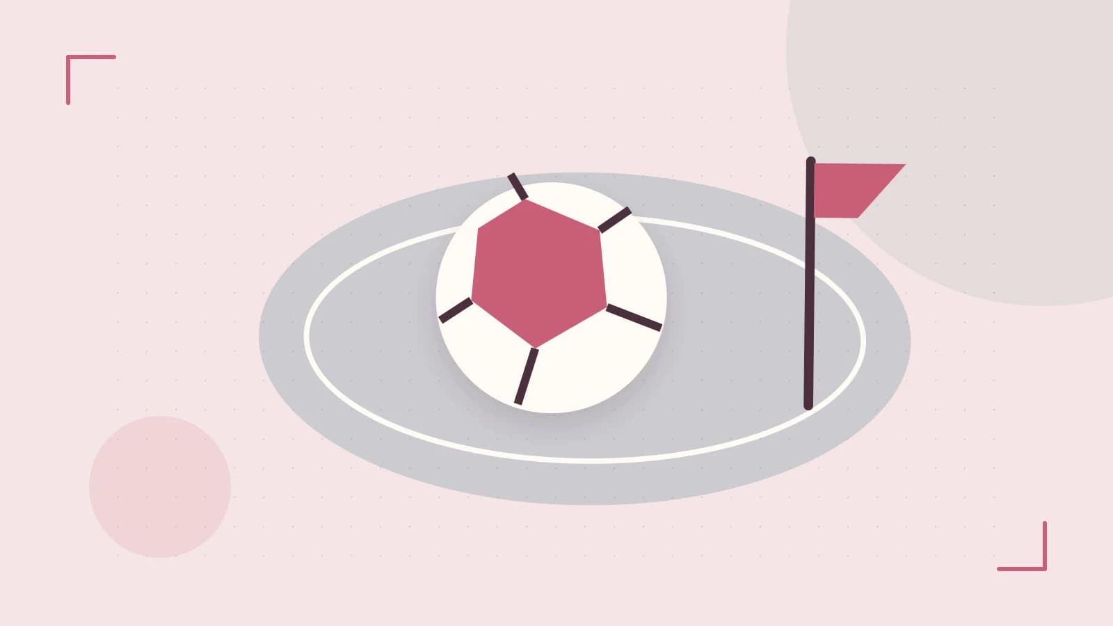 Editorial illustration of a stylized sports ball, stadium geometry and dynamic arcs