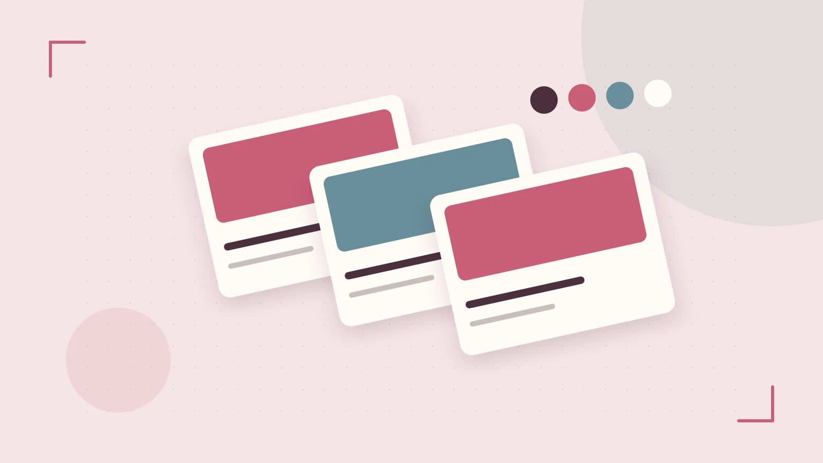 Editorial illustration of responsive browser layouts, overlapping design components and a color system