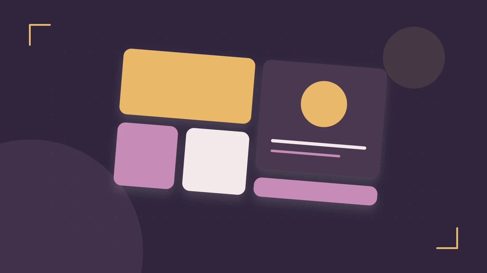 Editorial illustration of responsive browser layouts, overlapping design components and a color system