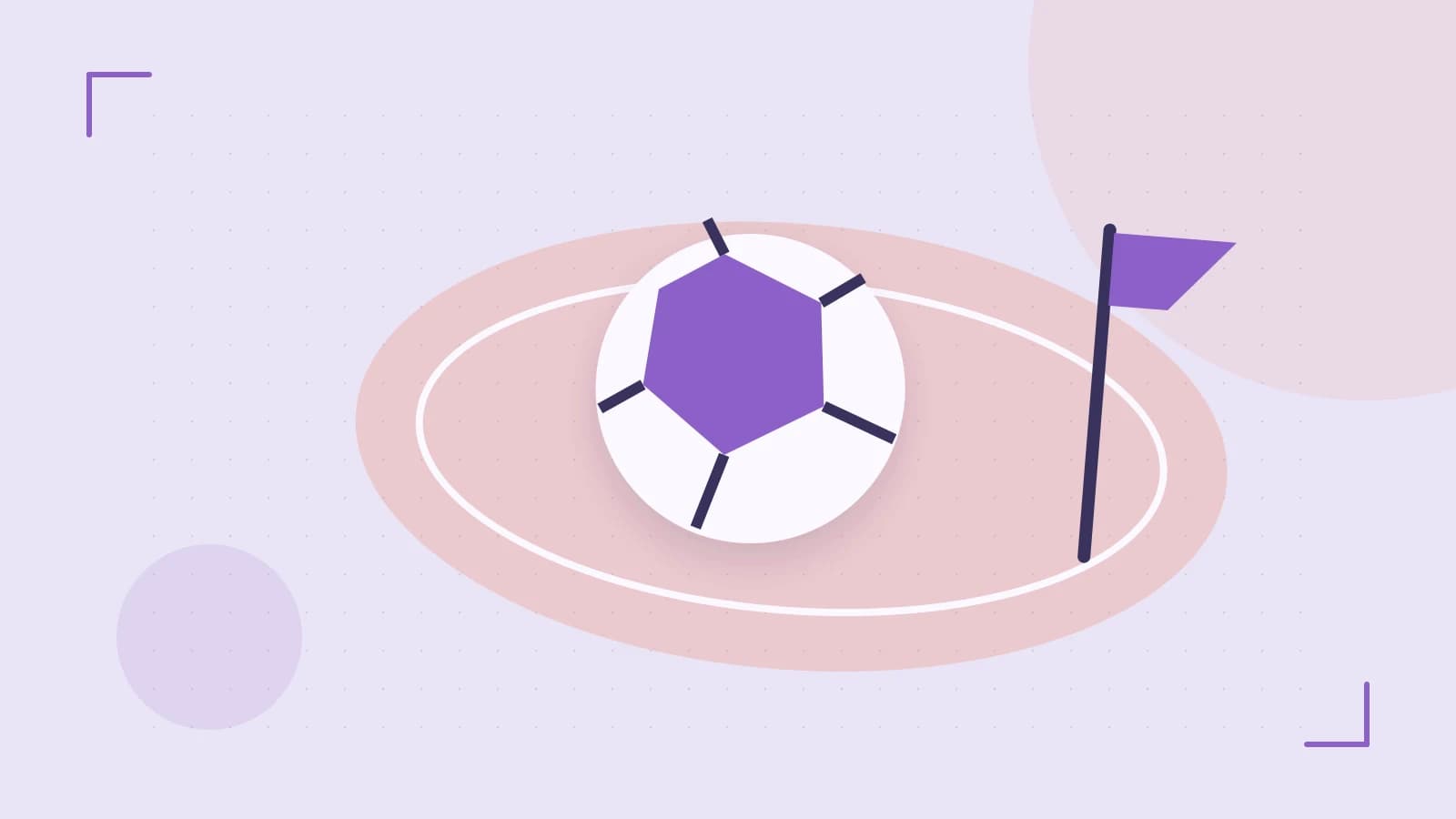Editorial illustration of a stylized sports ball, stadium geometry and dynamic arcs