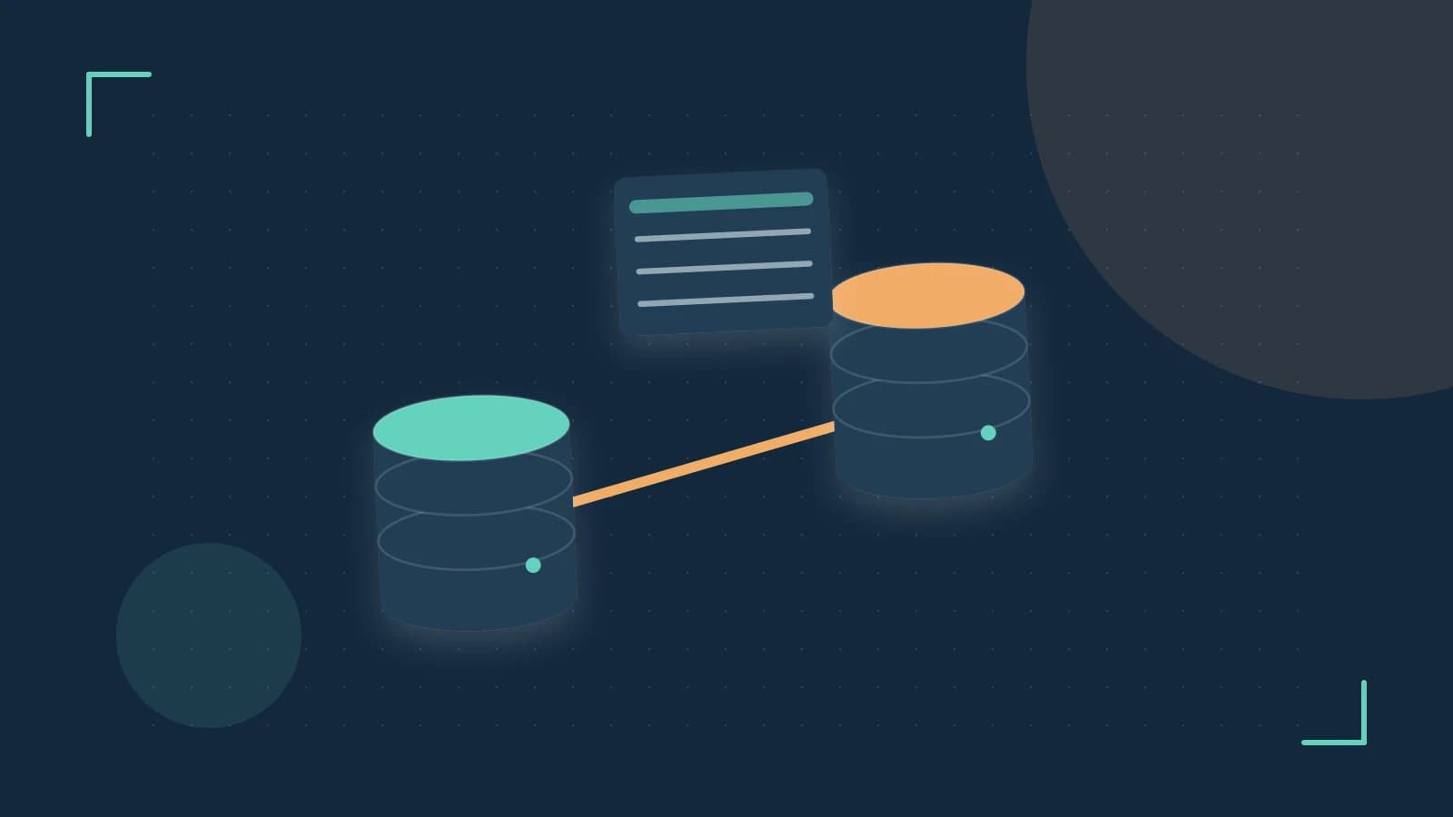 Editorial illustration of structured records, database cylinders and relationships between tables