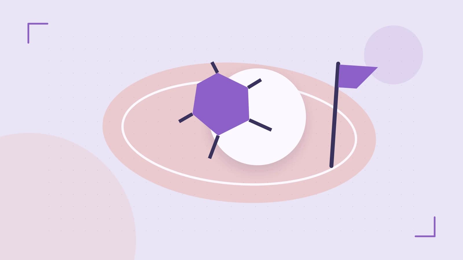 Editorial illustration of a stylized sports ball, stadium geometry and dynamic arcs