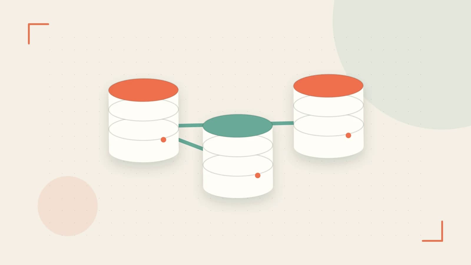 Editorial illustration of structured records, database cylinders and relationships between tables