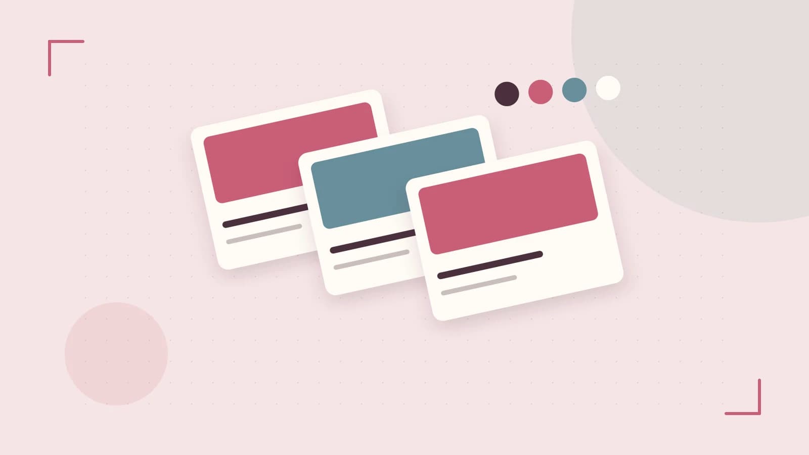 Editorial illustration of responsive browser layouts, overlapping design components and a color system