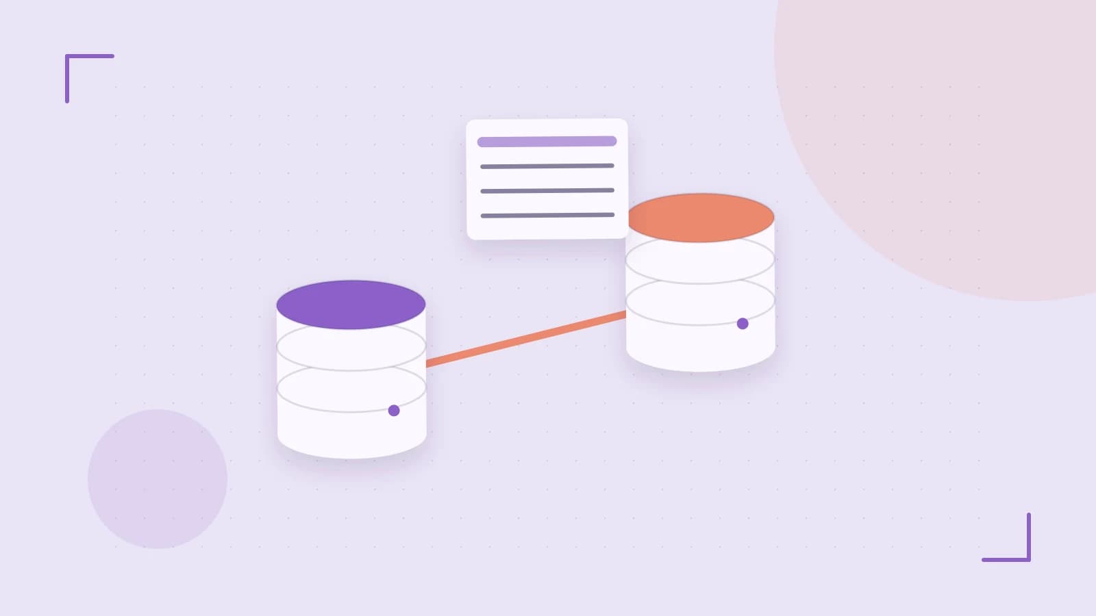 Editorial illustration of structured records, database cylinders and relationships between tables