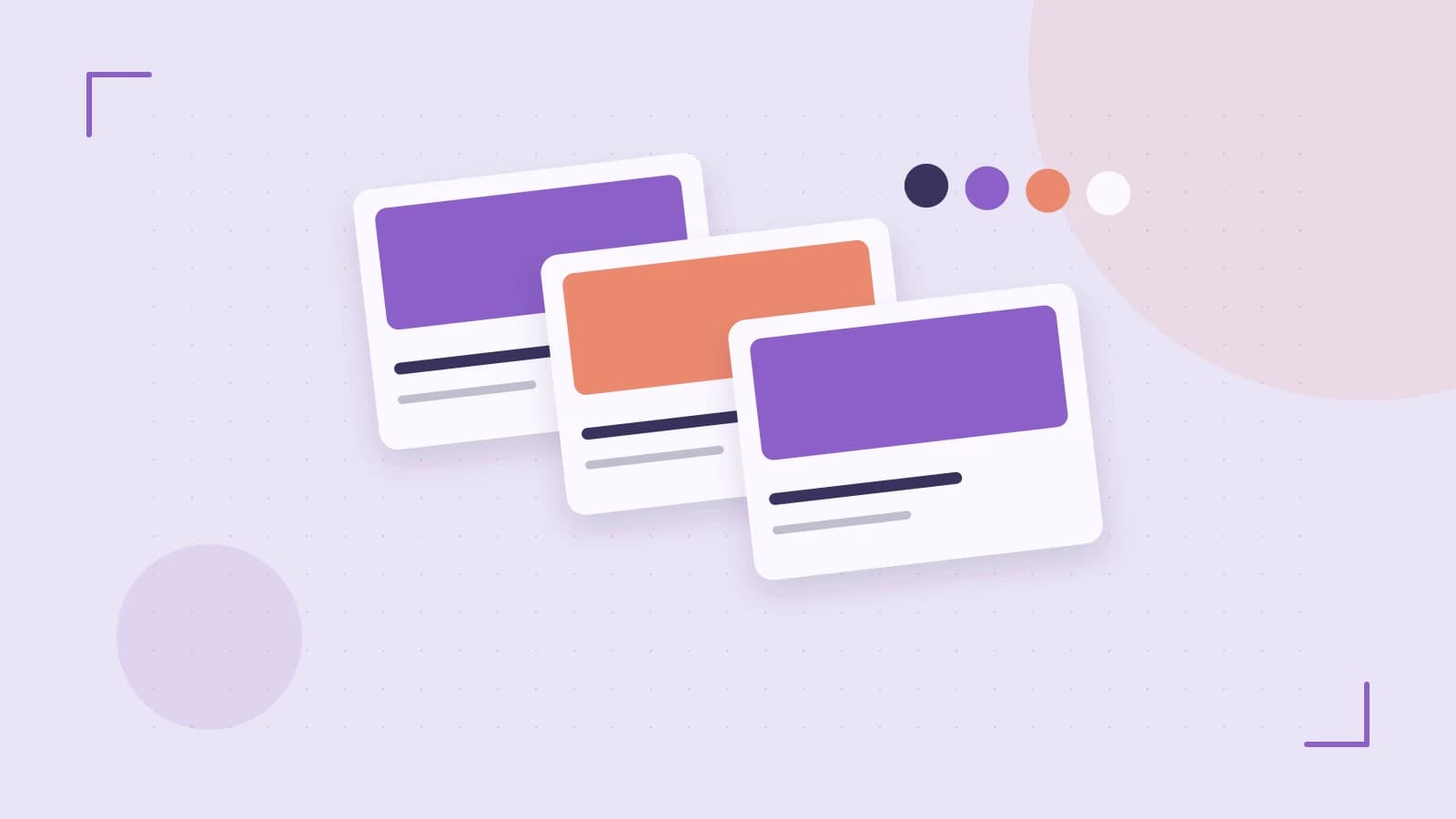 Editorial illustration of responsive browser layouts, overlapping design components and a color system