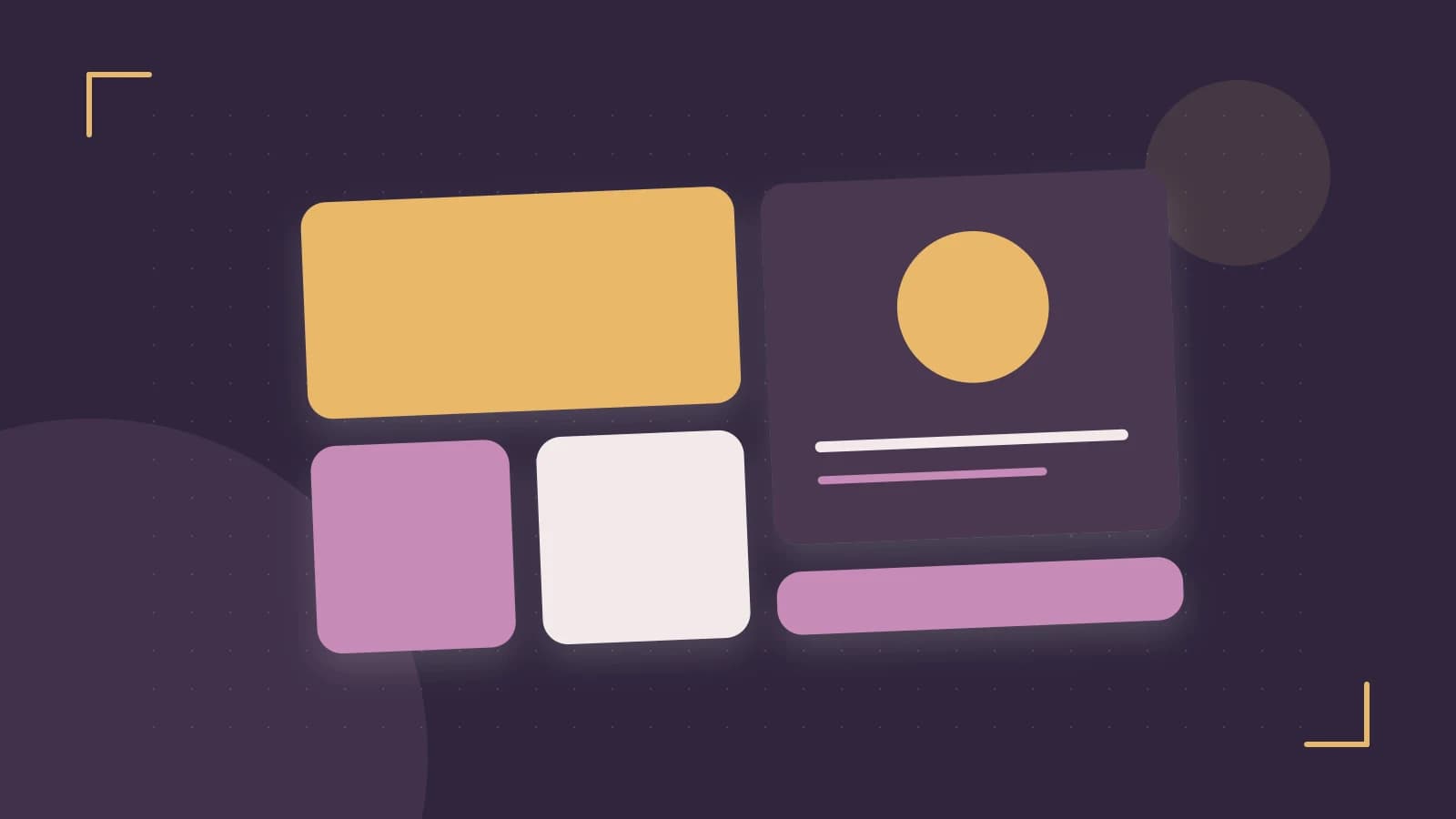 Editorial illustration of responsive browser layouts, overlapping design components and a color system