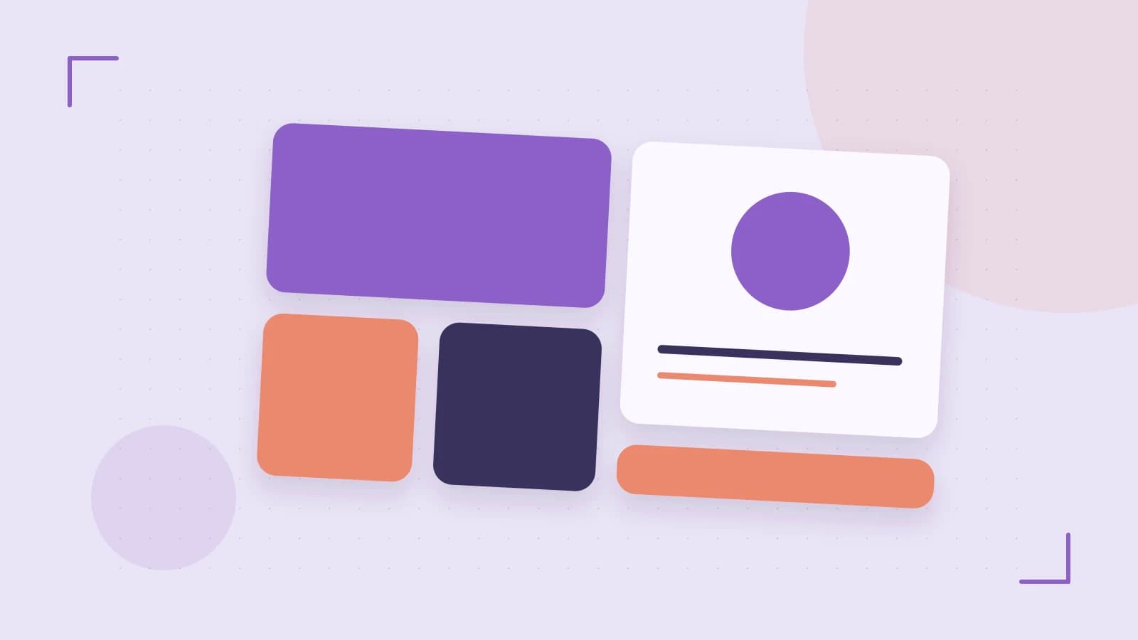 Editorial illustration of responsive browser layouts, overlapping design components and a color system