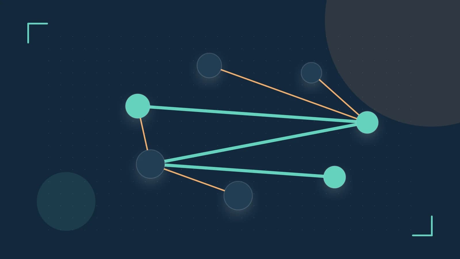 Editorial illustration of an algorithmic node graph with branching paths and a highlighted result