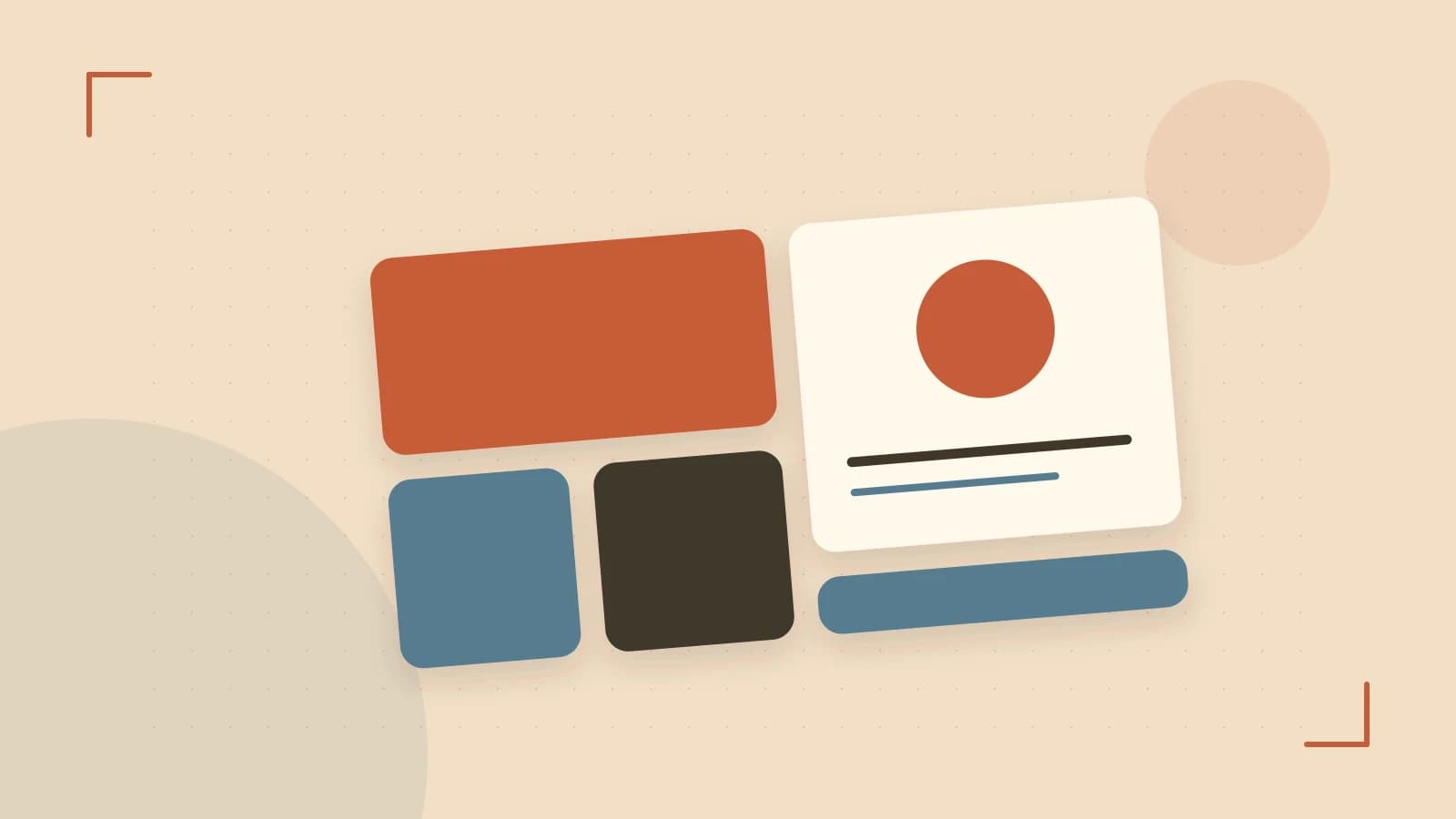 Editorial illustration of responsive browser layouts, overlapping design components and a color system
