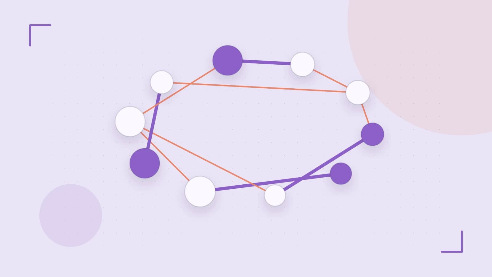 Editorial illustration of an algorithmic node graph with branching paths and a highlighted result
