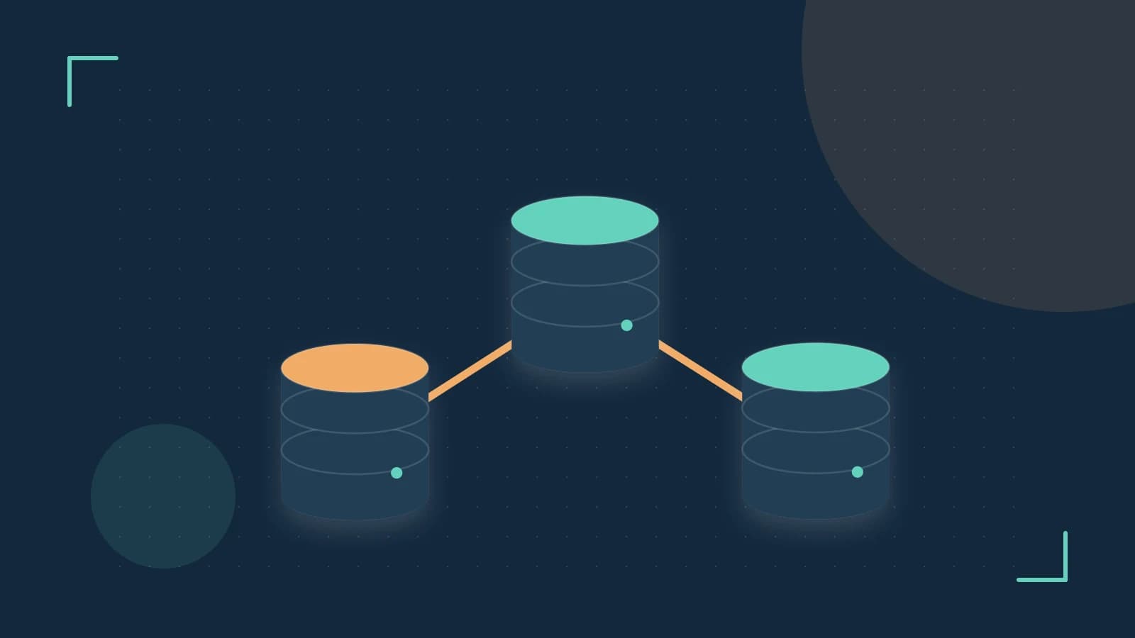 Editorial illustration of structured records, database cylinders and relationships between tables