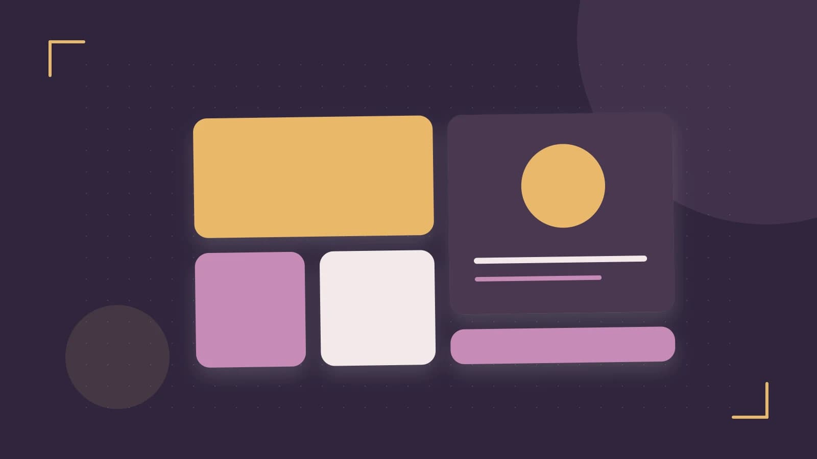 Editorial illustration of responsive browser layouts, overlapping design components and a color system