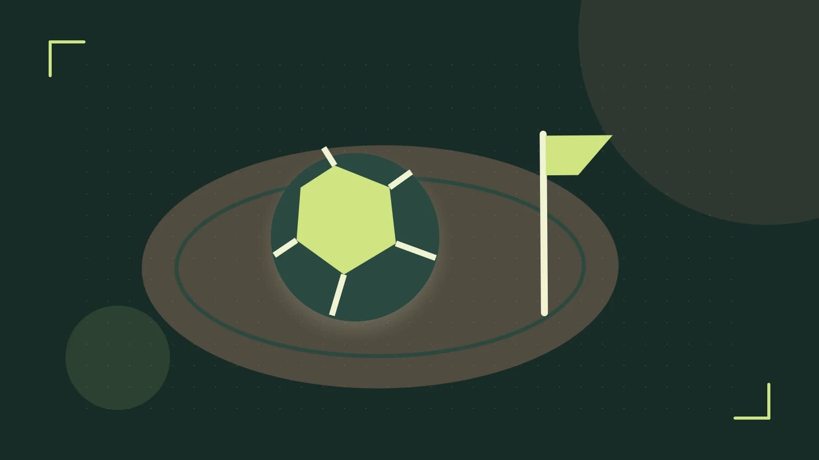 Editorial illustration of a stylized sports ball, stadium geometry and dynamic arcs