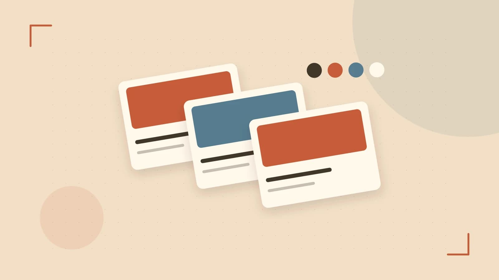 Editorial illustration of responsive browser layouts, overlapping design components and a color system