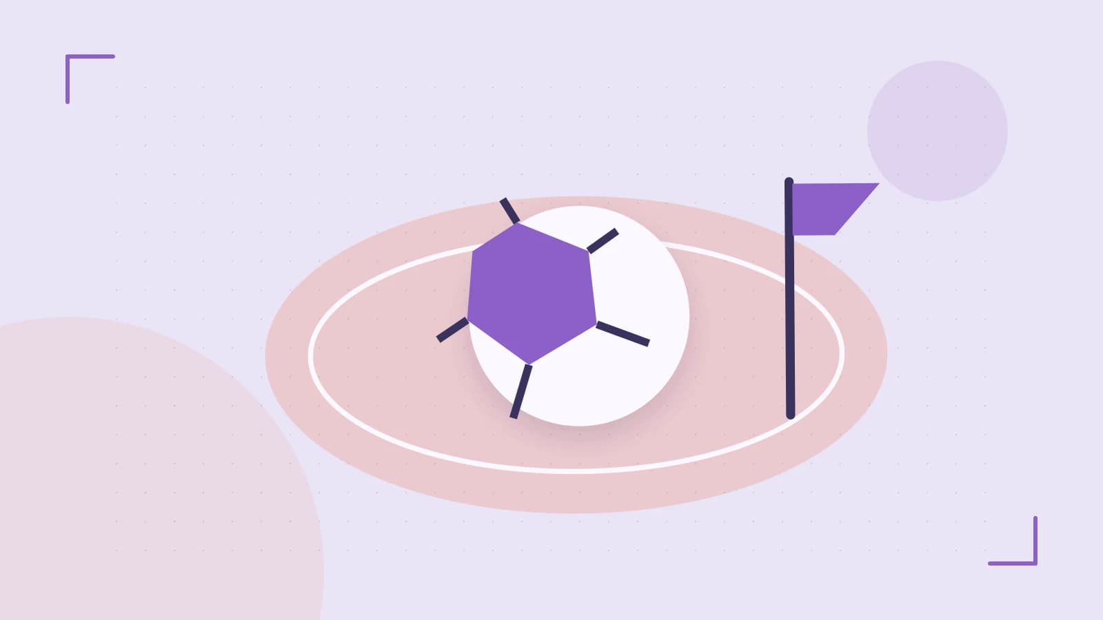 Editorial illustration of a stylized sports ball, stadium geometry and dynamic arcs
