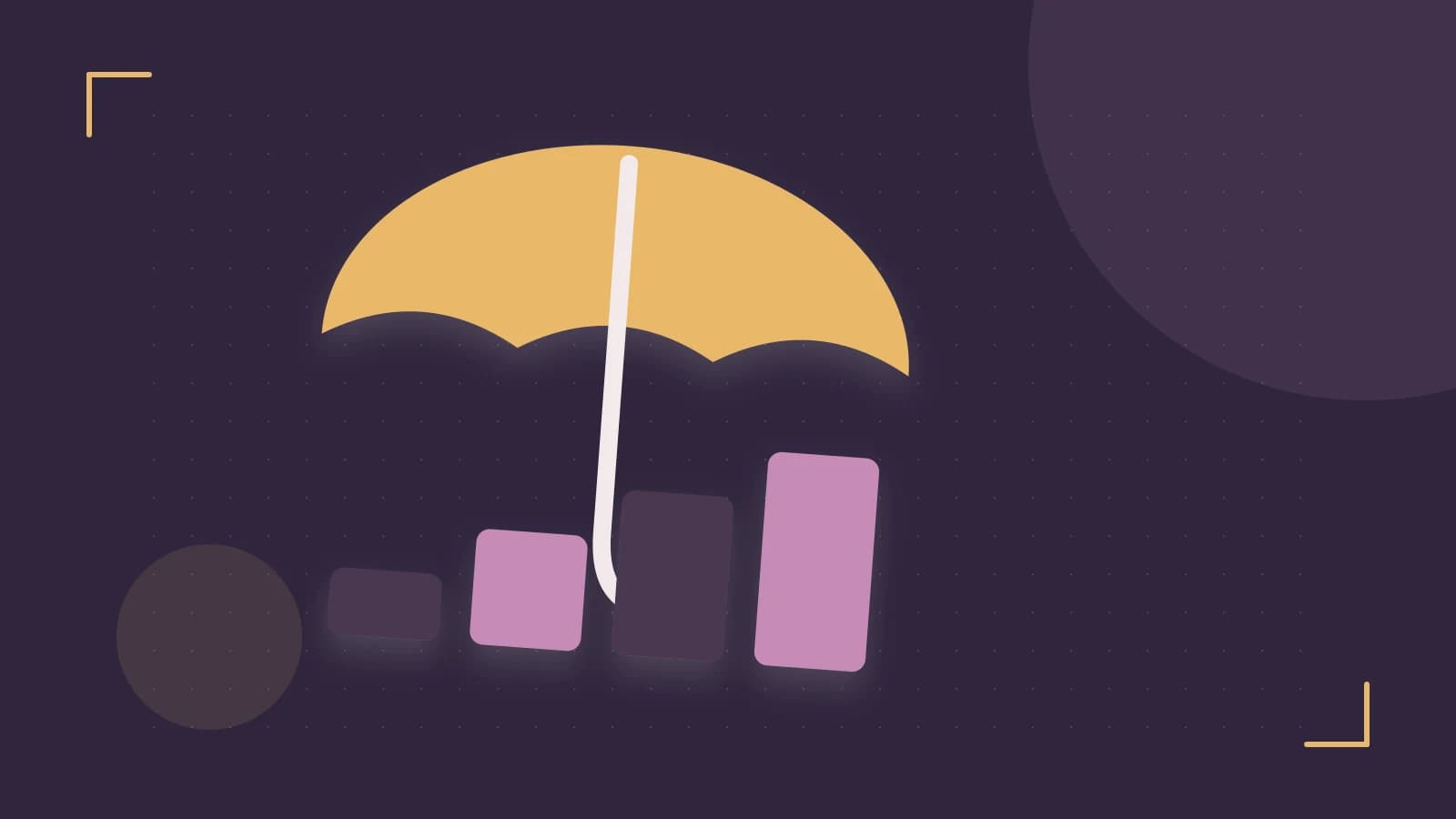 Editorial illustration of abstract coins, a payment card and a geometric financial chart without data labels