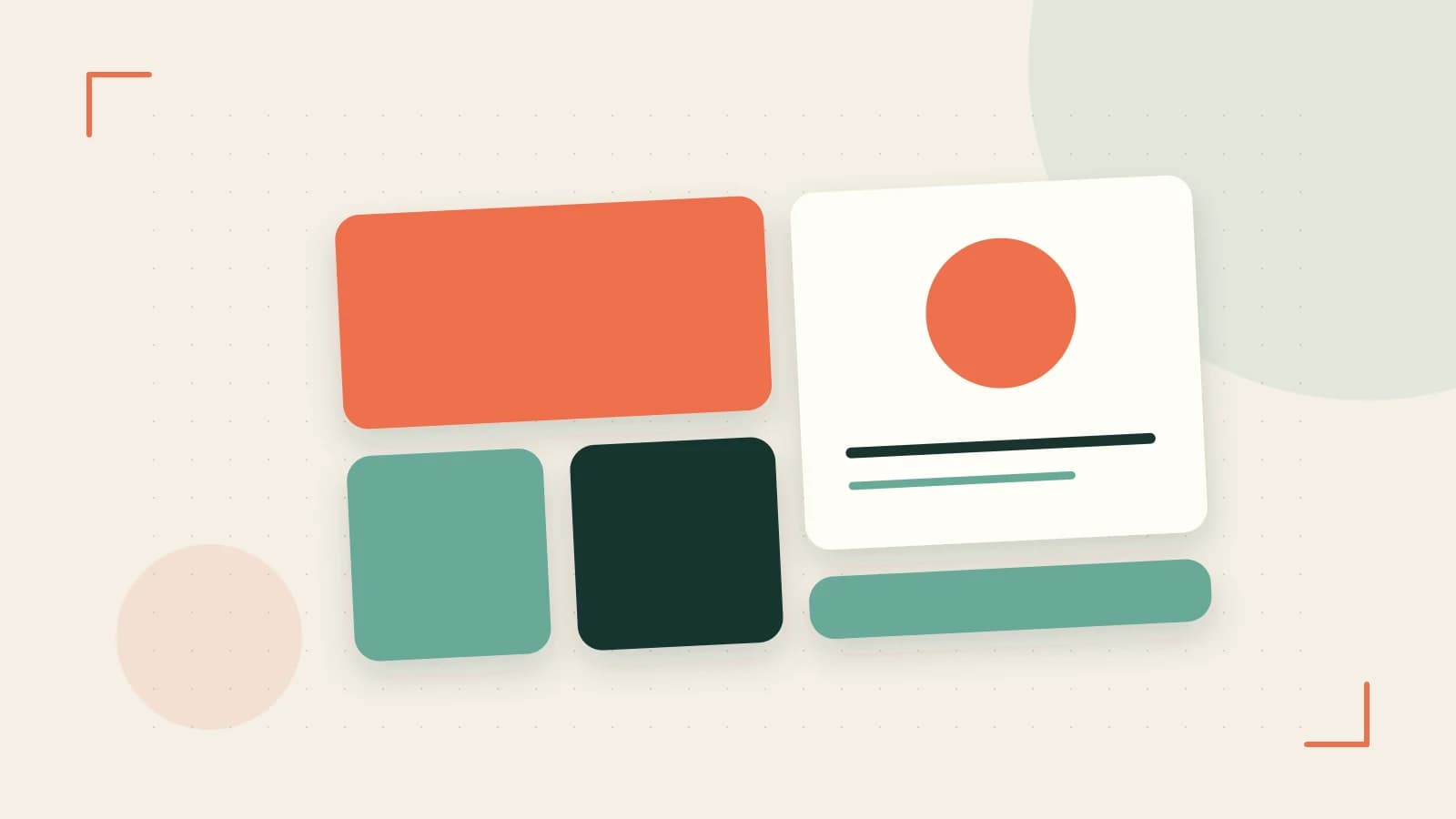 Editorial illustration of responsive browser layouts, overlapping design components and a color system