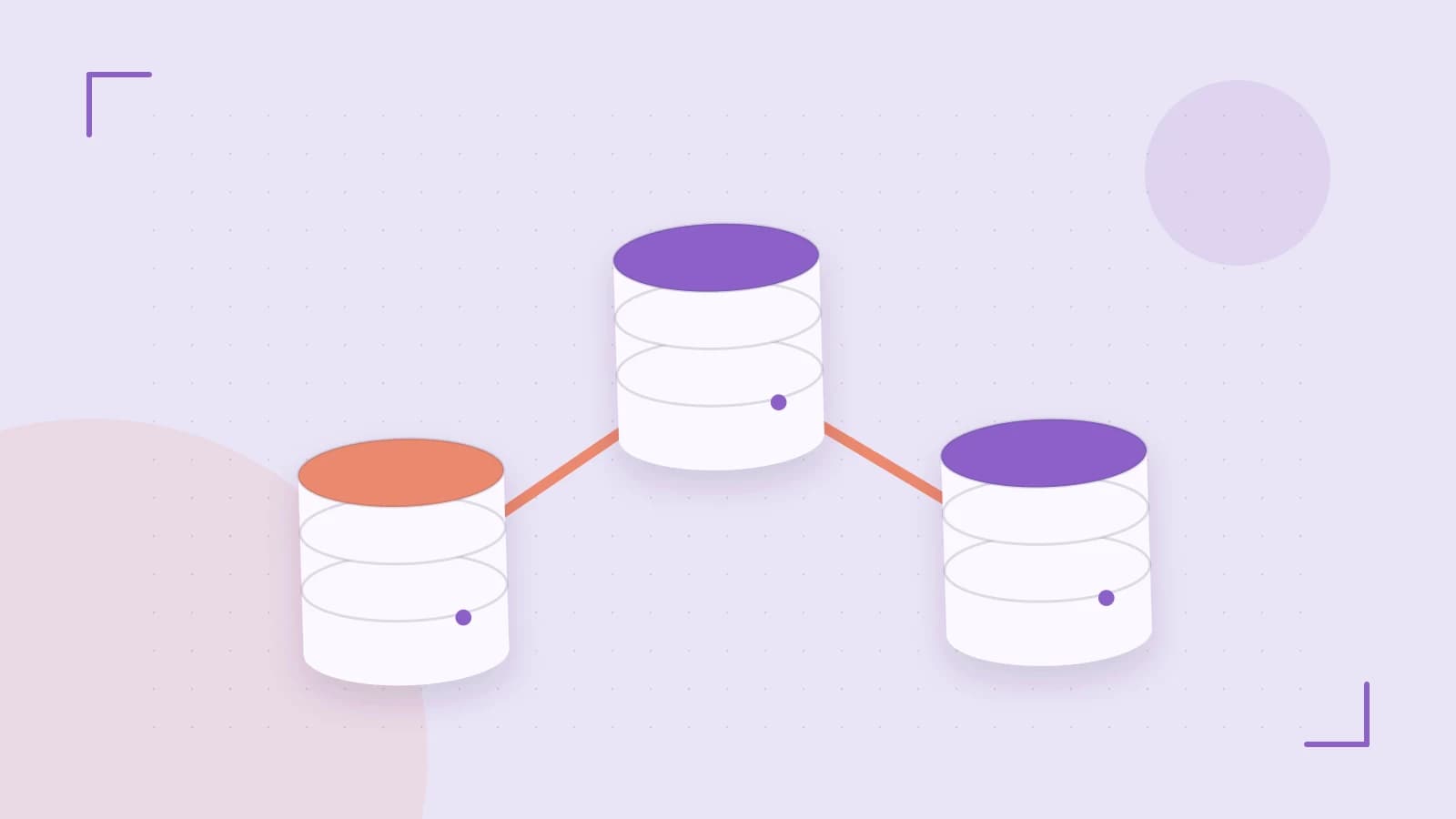 Editorial illustration of structured records, database cylinders and relationships between tables