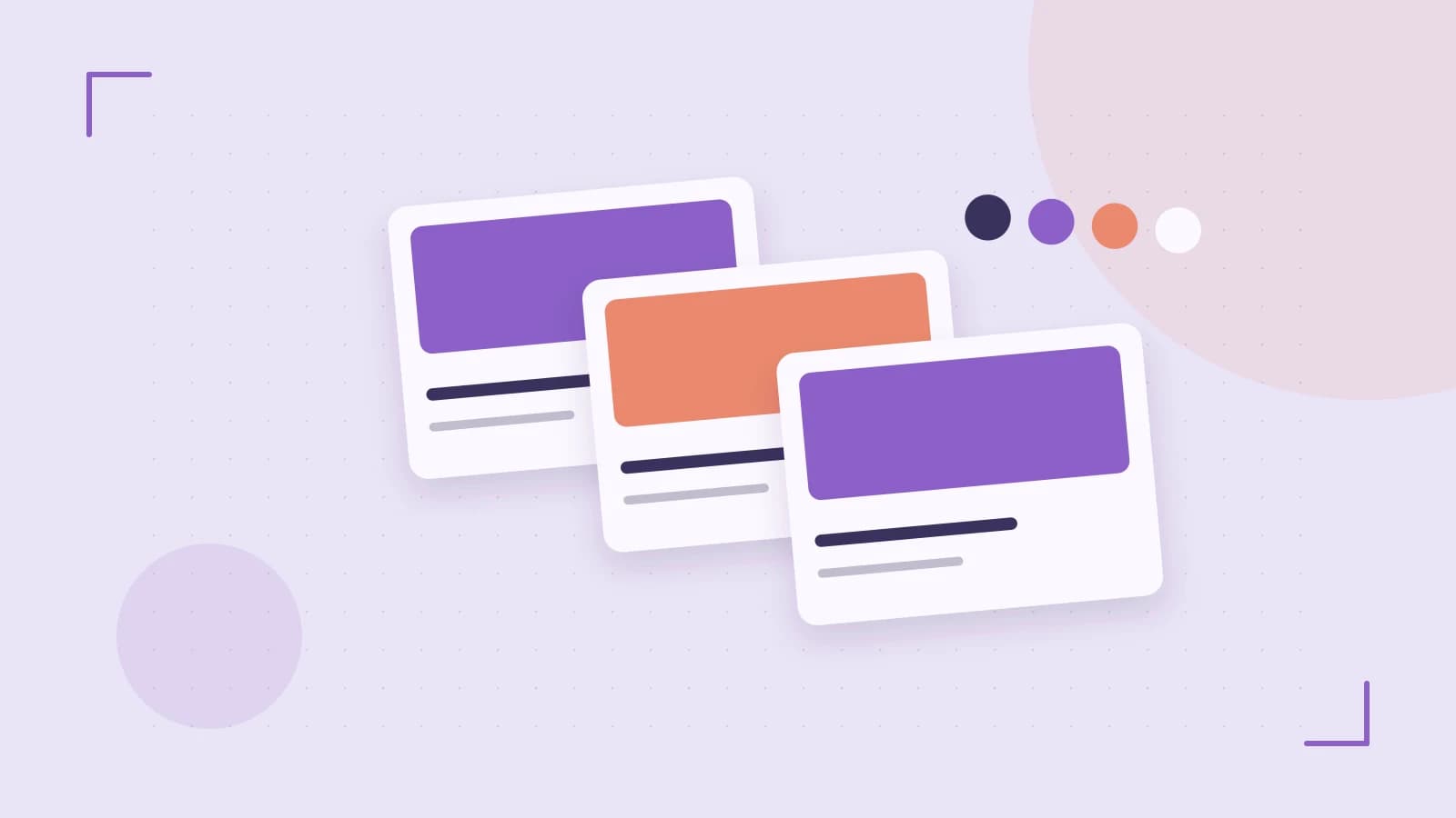 Editorial illustration of responsive browser layouts, overlapping design components and a color system