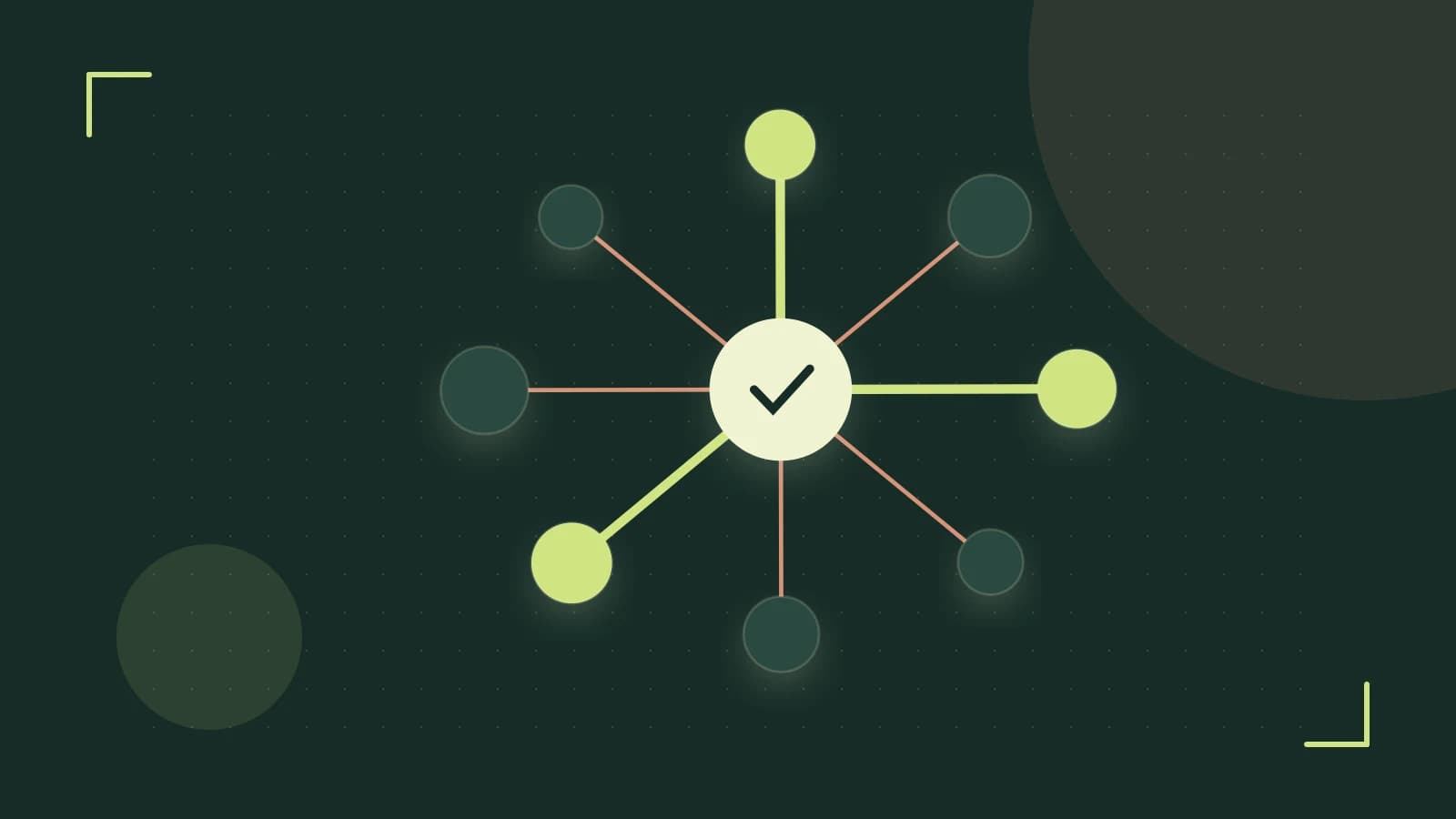 Editorial illustration of an algorithmic node graph with branching paths and a highlighted result