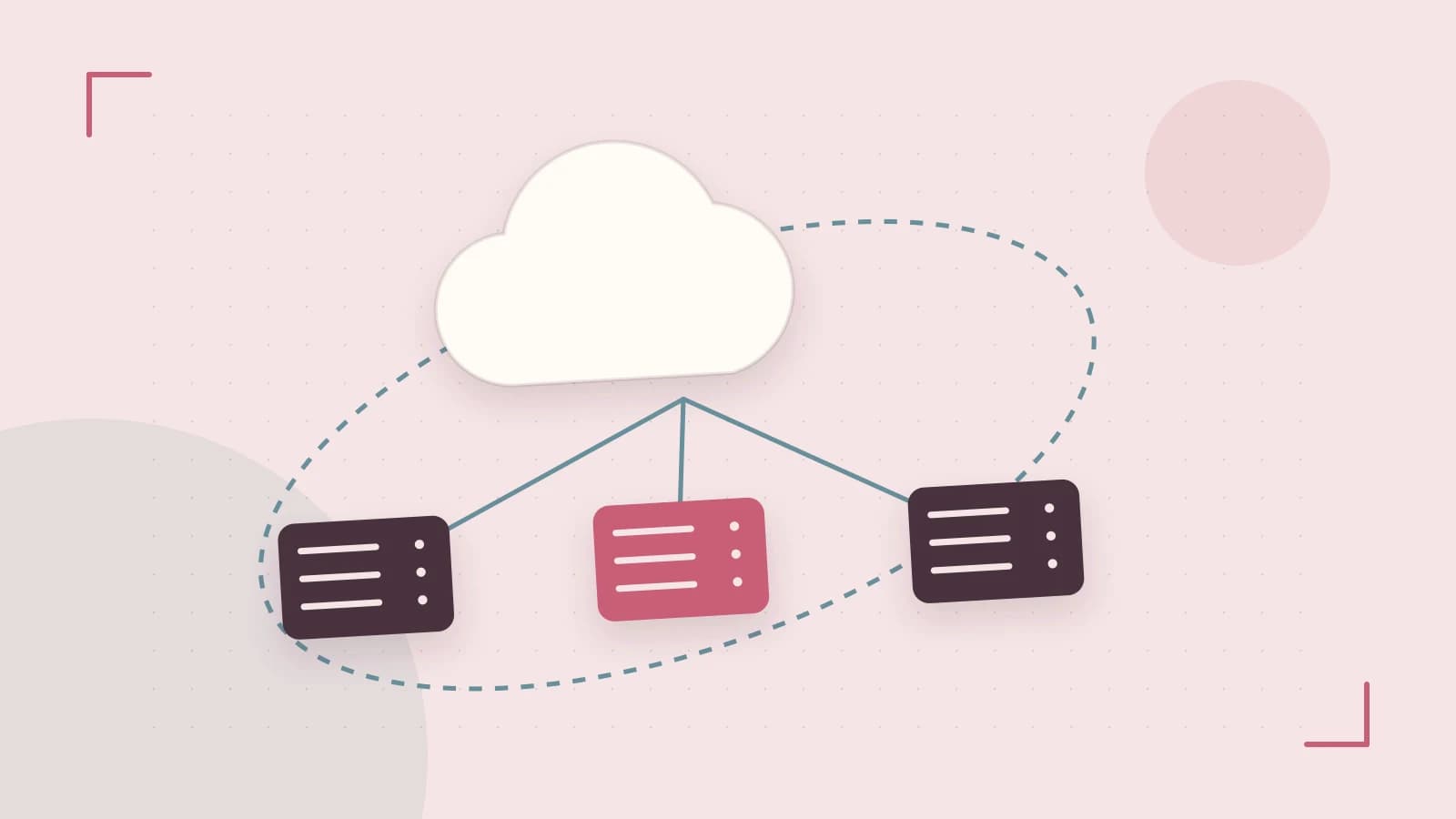 Editorial illustration of cloud infrastructure, connected server racks and an orbital service map