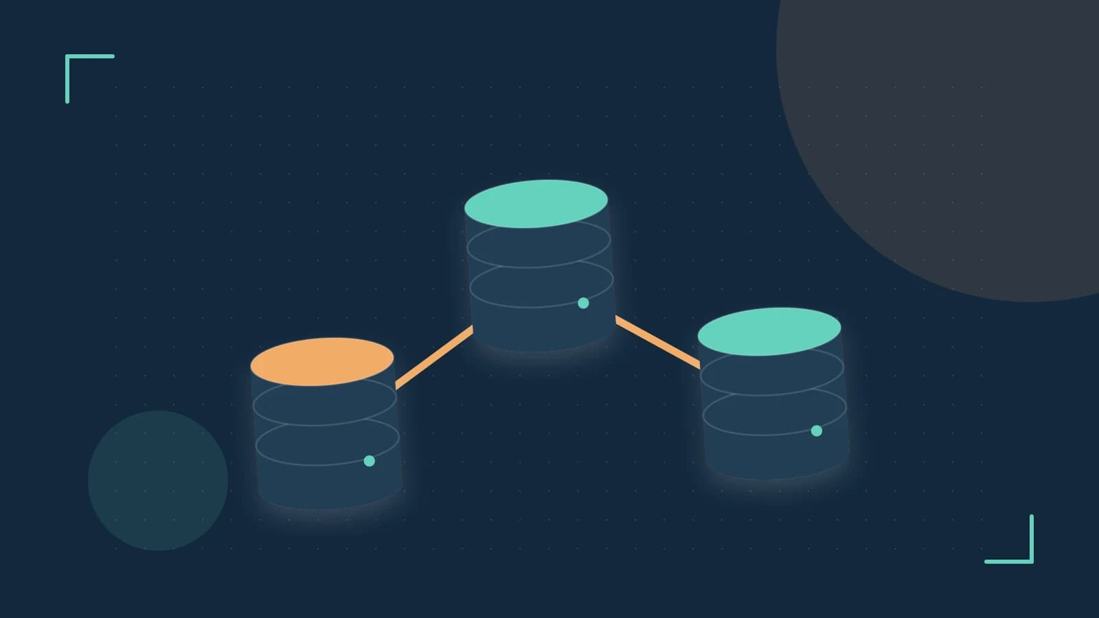Editorial illustration of structured records, database cylinders and relationships between tables