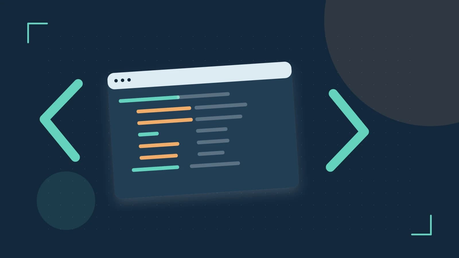 Editorial illustration of an abstract code editor, syntax blocks and oversized programming brackets