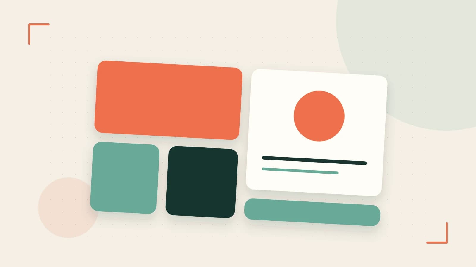 Editorial illustration of responsive browser layouts, overlapping design components and a color system