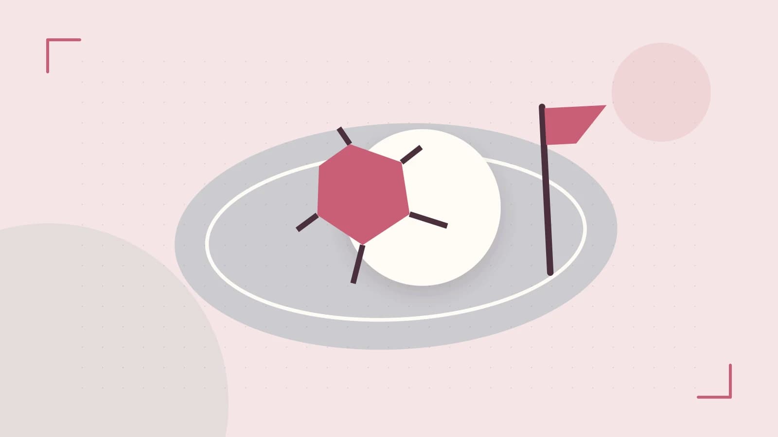 Editorial illustration of a stylized sports ball, stadium geometry and dynamic arcs