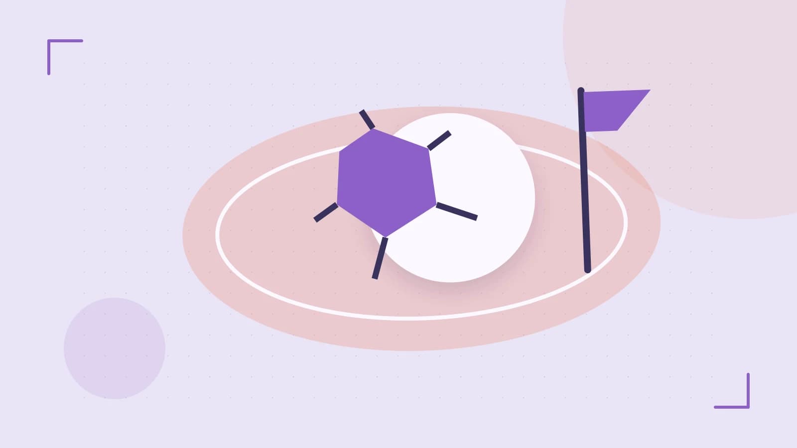 Editorial illustration of a stylized sports ball, stadium geometry and dynamic arcs