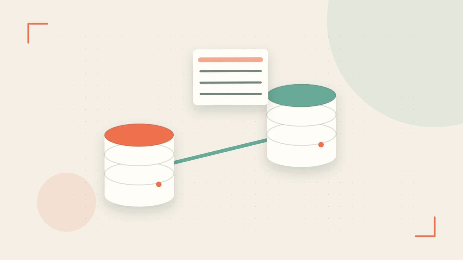 Editorial illustration of structured records, database cylinders and relationships between tables