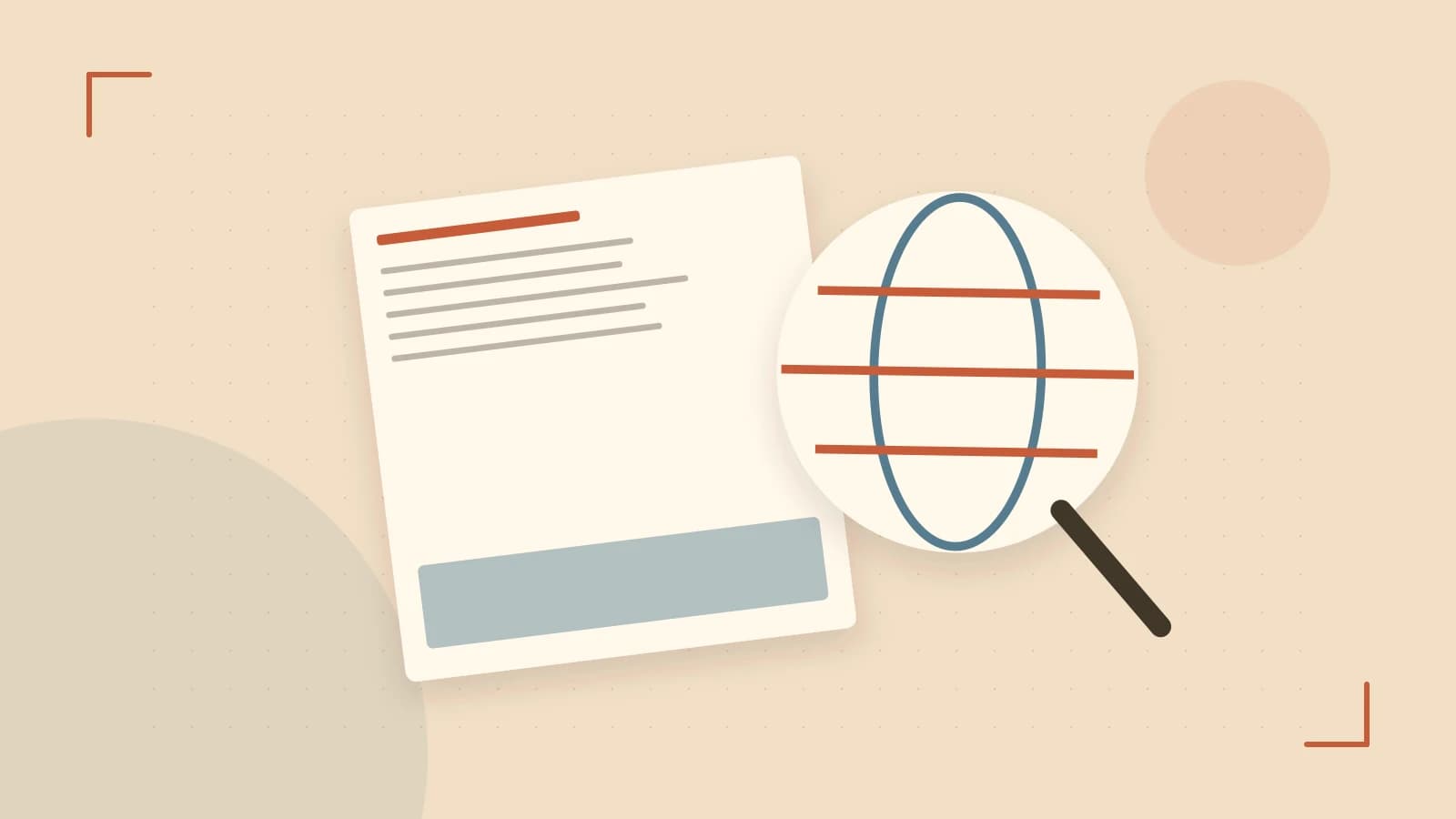Editorial illustration of an editorial globe with meridians and layered geographic shapes