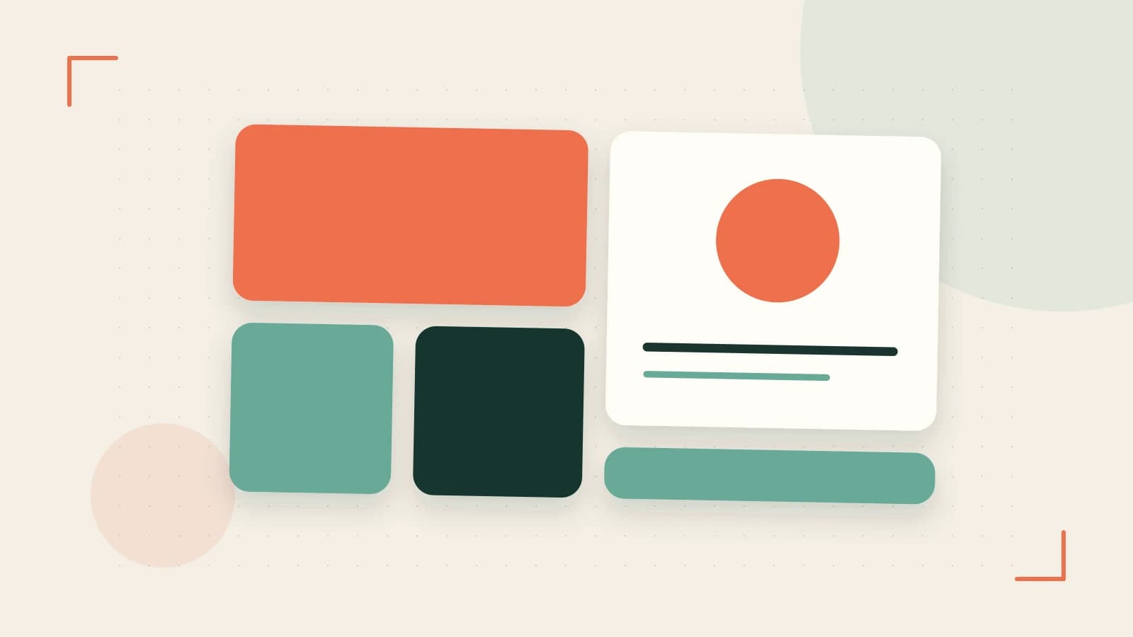 Editorial illustration of responsive browser layouts, overlapping design components and a color system